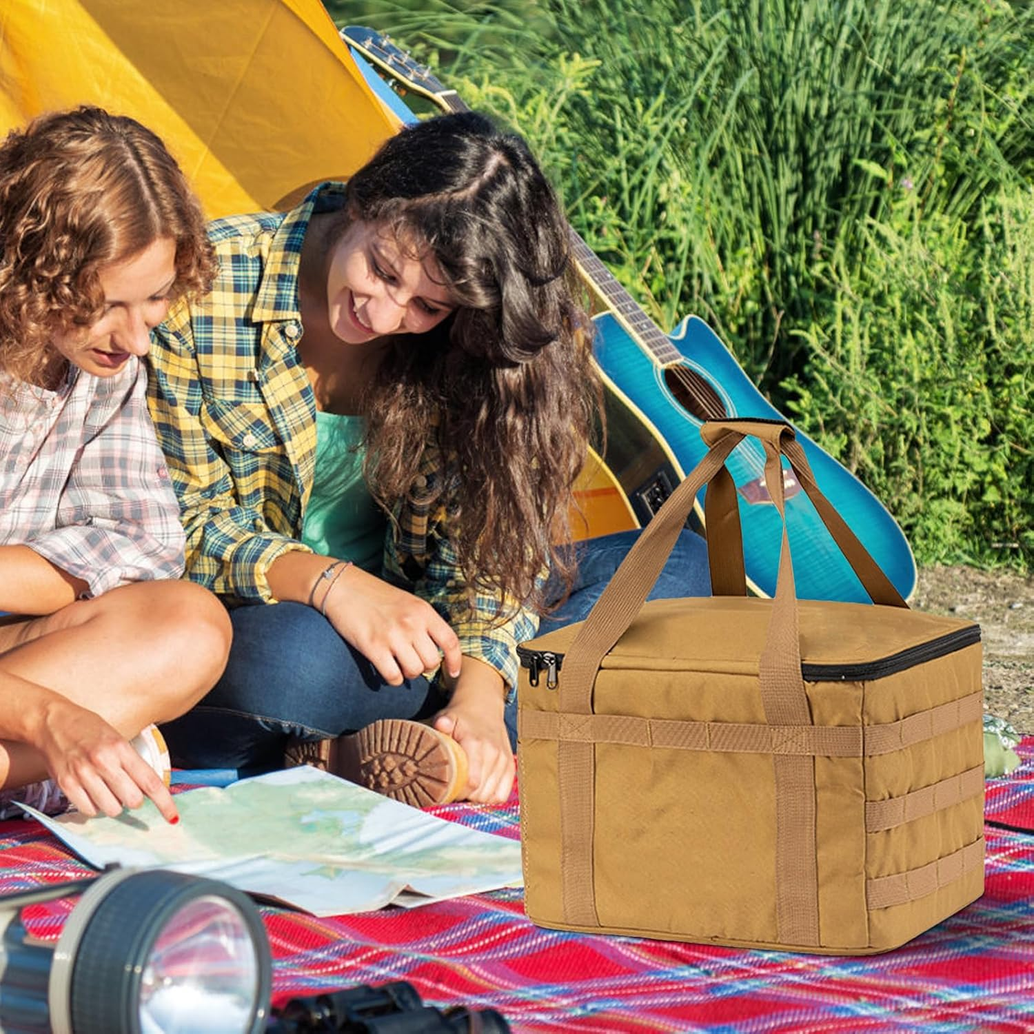 Camping Bag - Camping Capital Bag | Jars Spices Organizers Containers Foldable Puff Bags for Men Women Sports Bags Lightweight Tote Tote Outdoor Campings BBQ Holdall All L image number 4