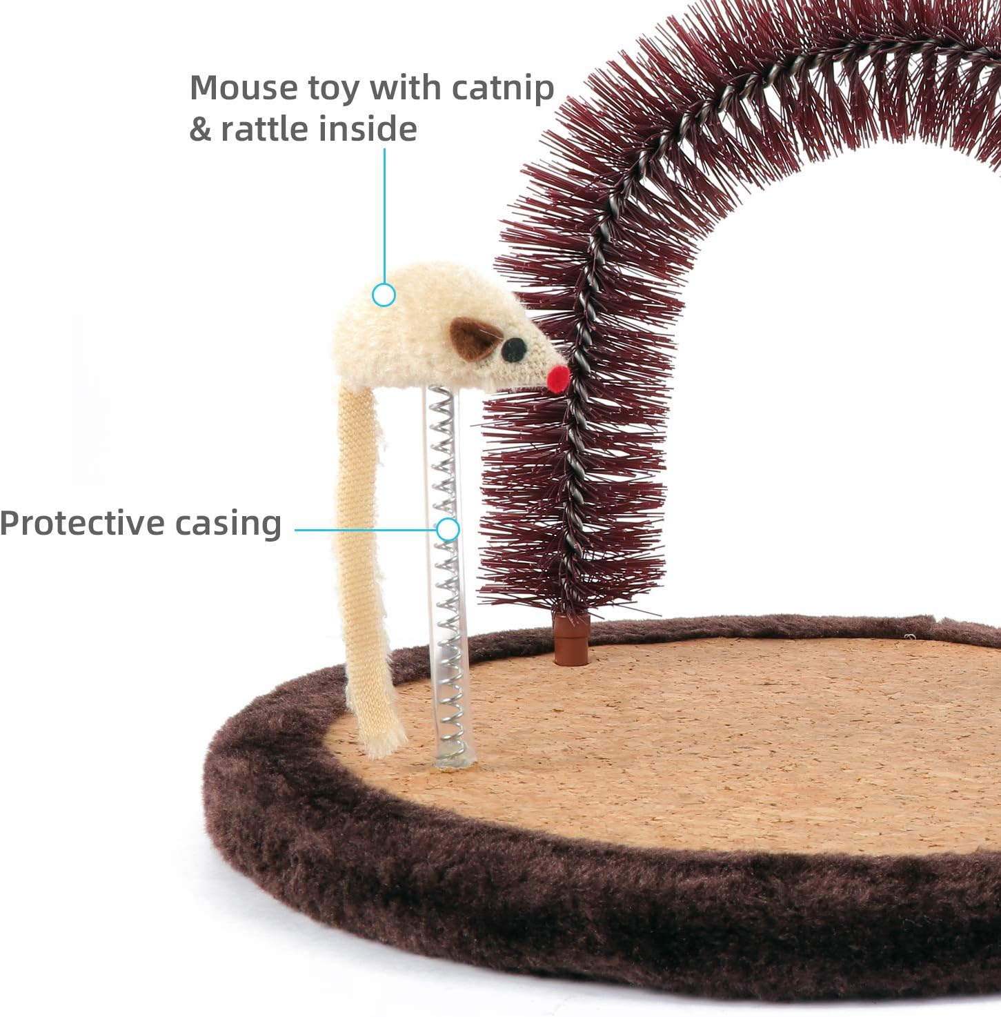 Happi N Pets Original Cat Self Groomer, Arch Grooming Brush Wtih Heavy Wooden Scratching Pad, Rubbing Post & Toy, Cat Face Scratchers Body Massager, Cat Scratchers for Indoor Cats, Brown image number 1