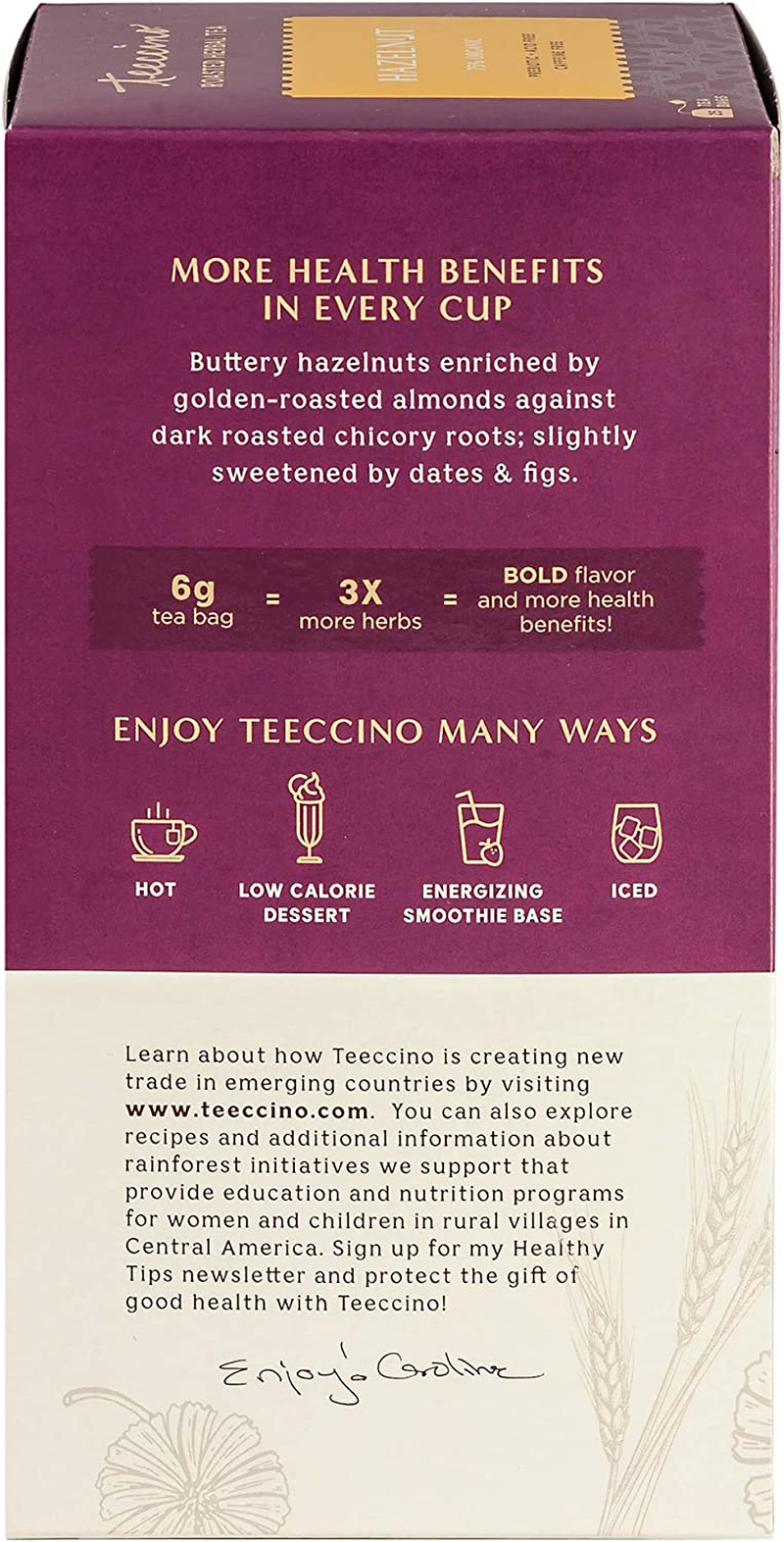 Teeccino Hazelnut Medium Roast Caffeine Free Herbal Tea 150 G, 25 Teabags image number 4
