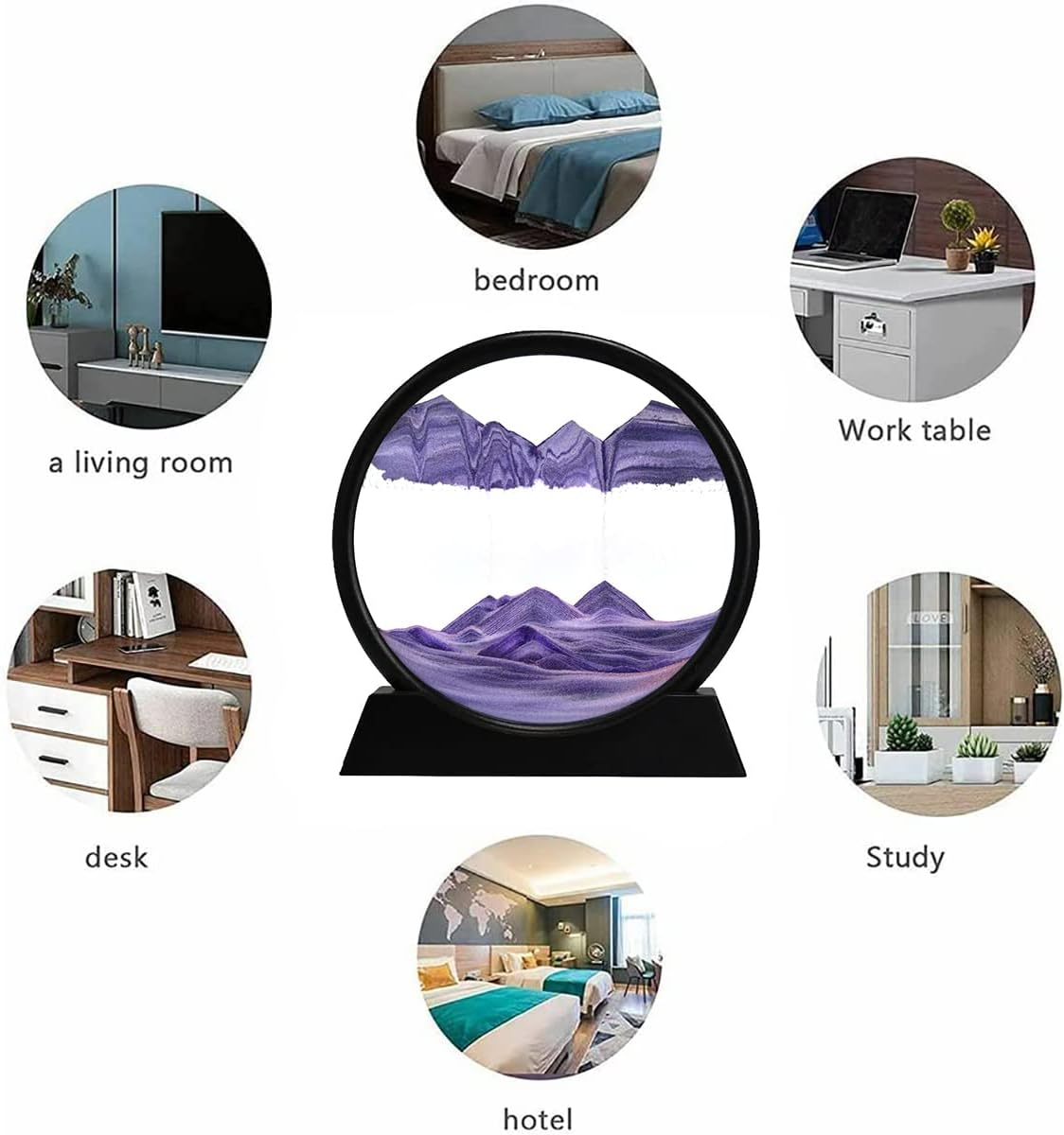 3D Dynamic Sand Art Liquid Motion, Moving Sand Art Picture round Glass 3D Deep Sea Sandscape in Motion Display Flowing Sand Frame Relaxing Desktop Home Office Work Decor (Purple, 7'') image number 6