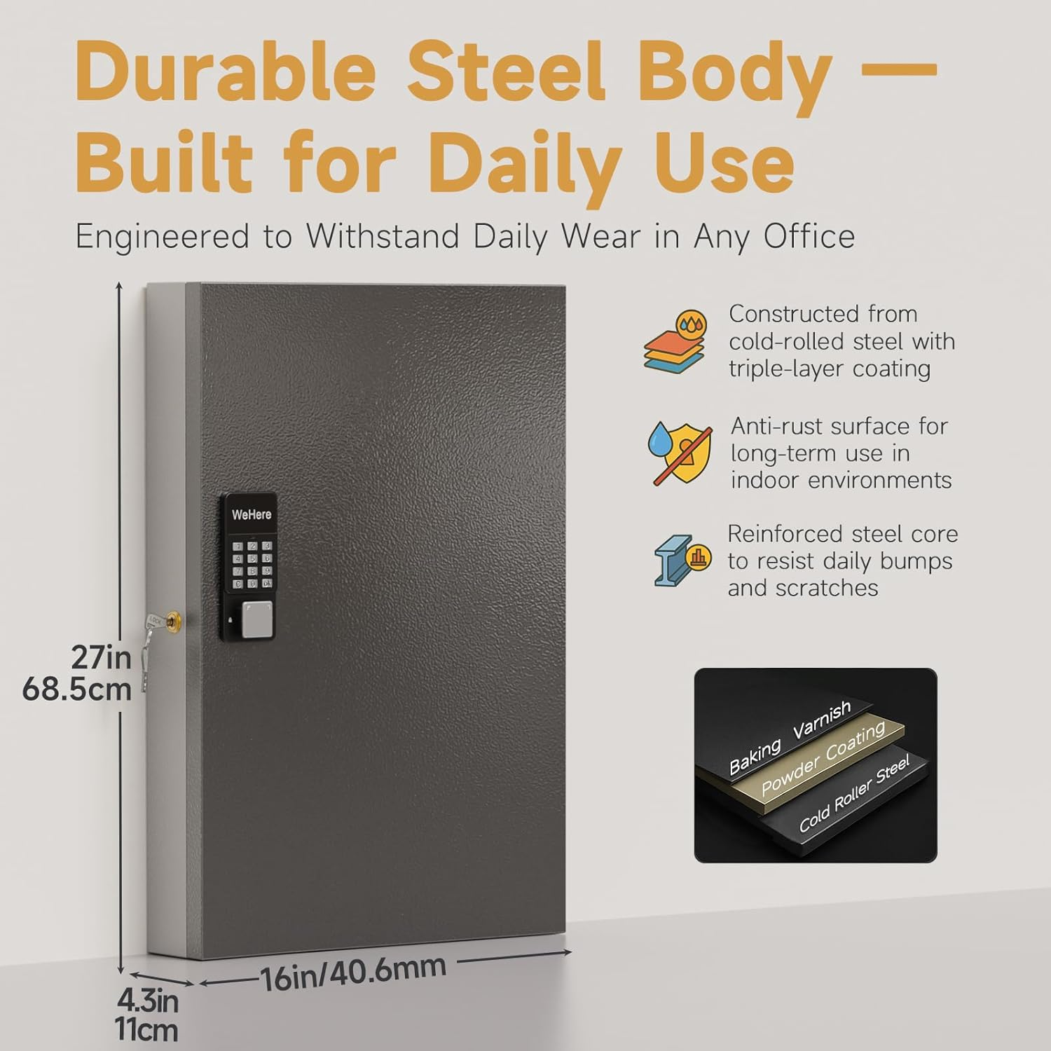 96 Key Cabinet (Plus), Key Lock Box Wall Mount Use One Time Password, Fixed Code/Bluetooth/Otp Share Unlock, Security Lockbox for Valets, Hotels, Car, Offfice Key Management & Storage