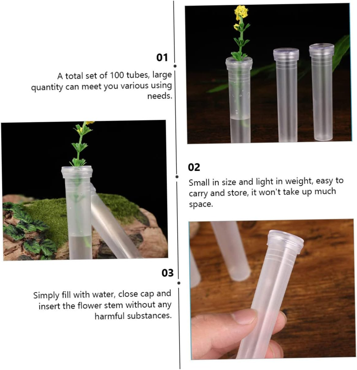 Sosoport 100Pcs Plastic Flower Water Storage Tube for Fresh Keeping Small Culture Tubes for Florist Nutrition for Floral Arrangements and Gardening Supplies image number 3
