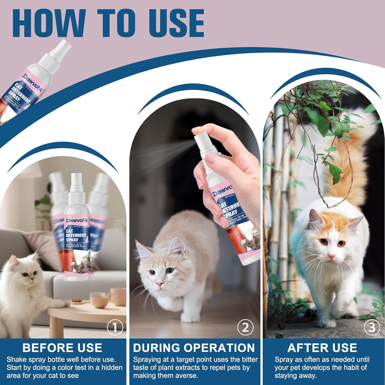 Dawvohk Cat Deterrent Spray, Natural Non-Scratch Spray, Non-Toxic Alcohol Free Formula, Safe Indoor & Outdoor Training Aid, for Dogs and Kittens, Curtains, Furniture, Sofas, Cushions, 120Ml/Pc (1PCS) image number 5