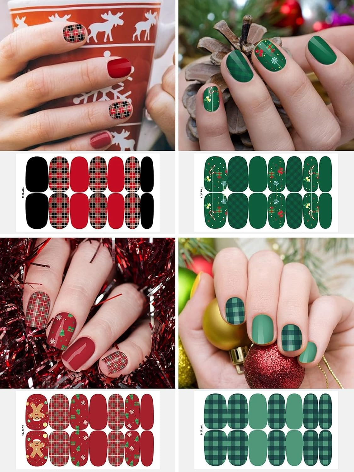 Kalolary 12 Sheets Christmas Nail Polish Strips Stickers, Self-Adhesive Christmas Full Nail Wrap Stickers Withnail File, Snowflake Gingerbread Man Christmas Tree Nail Polish Sticker image number 4