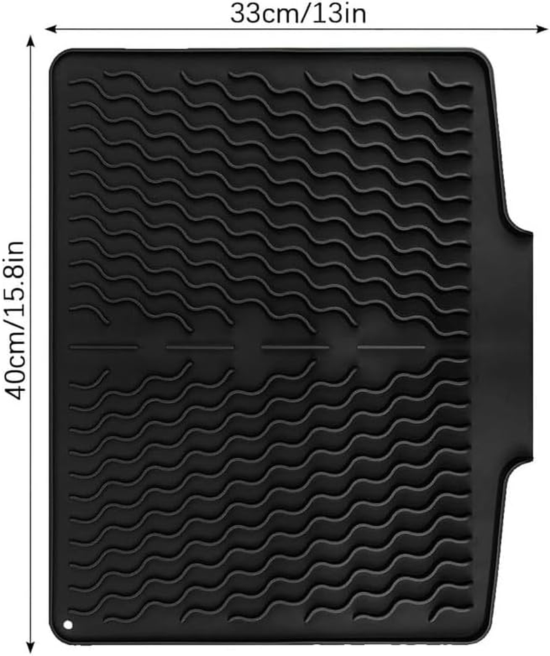 Large Silicone Dish Drying Mat with Self Draining Design and Wavy Groove Pattern Extra Thick, Non Slip Kitchen Counter Mat for Plates, Bowls, Utensils, Odorless, Easy to Clean (40*33Cm) image number 5