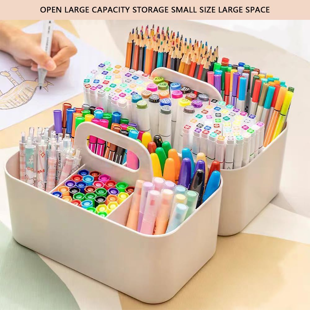 MUSONG Multifunctional Desk Organizer with Handle &ndash; Durable Plastic Storage Caddy with Multiple Compartments for Pens, Stationery, Makeup, Remotes & Office Accessories image number 1