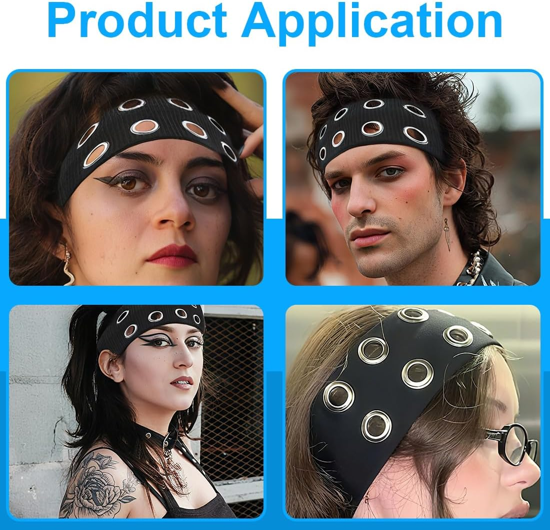 GXGM Pack of 2 Women'S Hollow Eyelets Elastic Headband, Girls Punk Wide Hair Bands, Wire Hair Bands, Ring Headband, Stretchable, Women'S Gift (Black + Wine Red) image number 3