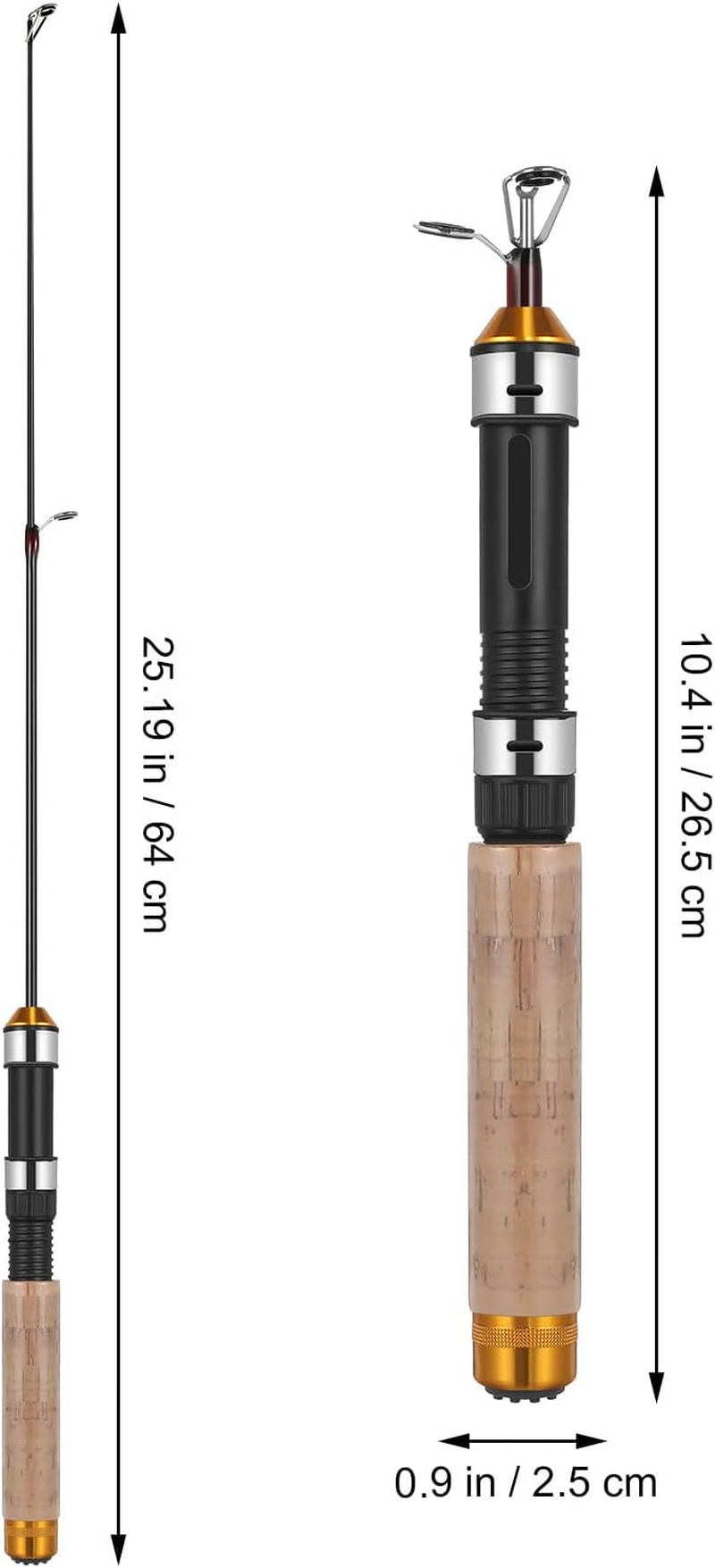 TOYANDONA Pocket Telescopic Fishing Rod, 25.6 Inch Carbon Mini Ultra-Light Ice Fishing Rod Cork Handle, Travel Fishing Pole for Saltwater Freshwater Fishing Gifts for Man image number 5