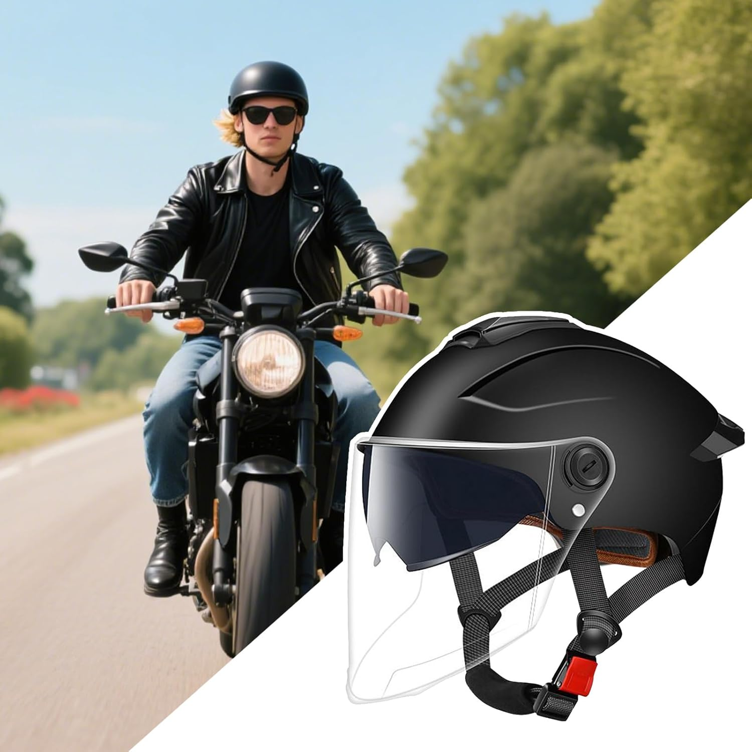 Helmets for Men Women, Adult Electric Scooter Helmet with Windshield, Unisex High Protection Bike Helmet for Electric Bike, Scooter, Skateboard, Motorcycles - Black image number 4
