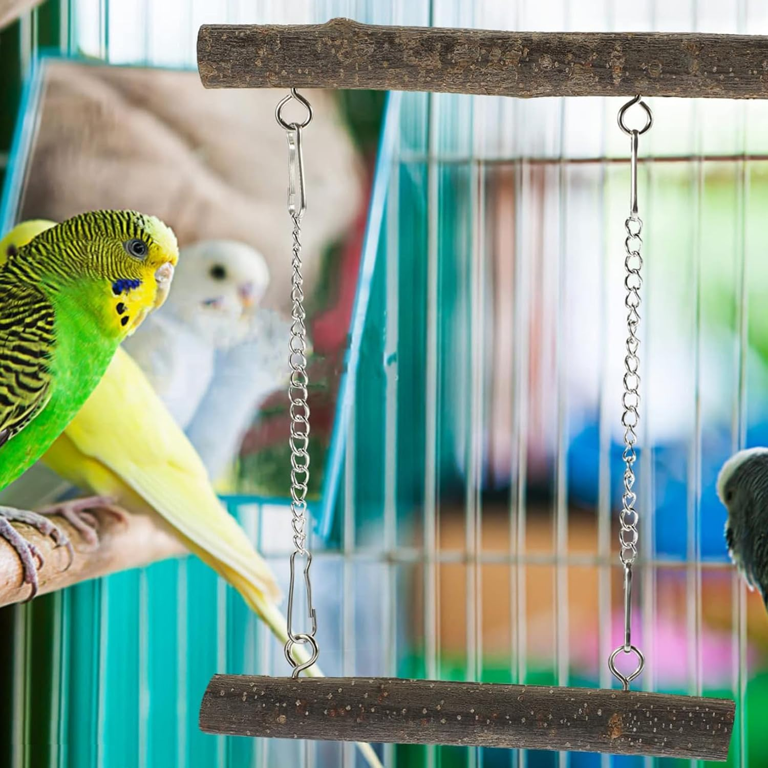 Lexziuo 1PCS Natural Wooden Bird Swing for Parrots, Durable Parakeet Perch & Chewing Toy, Plaything for Macaws Finches Budgies Training & Entertainment image number 6