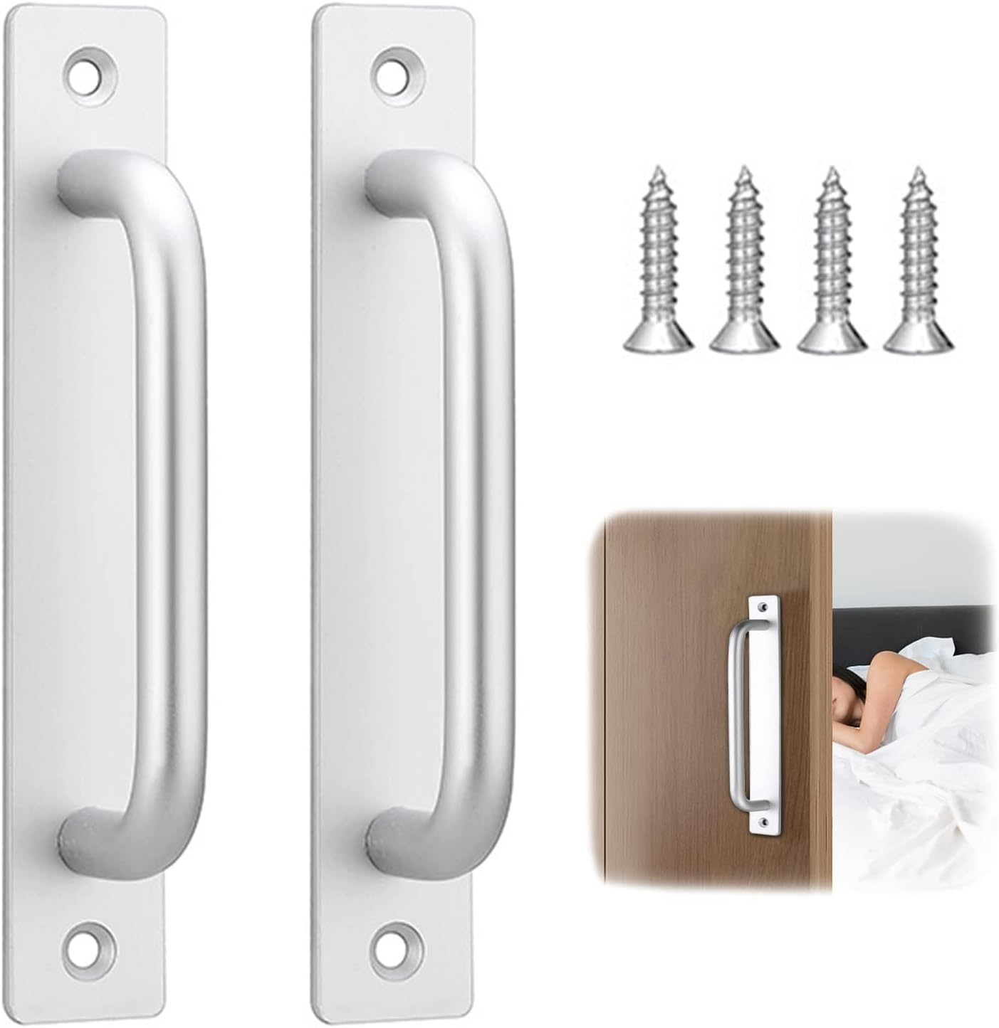 Cabinet Drawer Door Pulls Handle: Aluminum Alloy Self-Stick Instant Adhesive Sliding Door Push Pull Handles Helper with Screws for Kitchen Wardrobe Cabinet Drawer Window Closet (Silver, 148Mm) image number 6