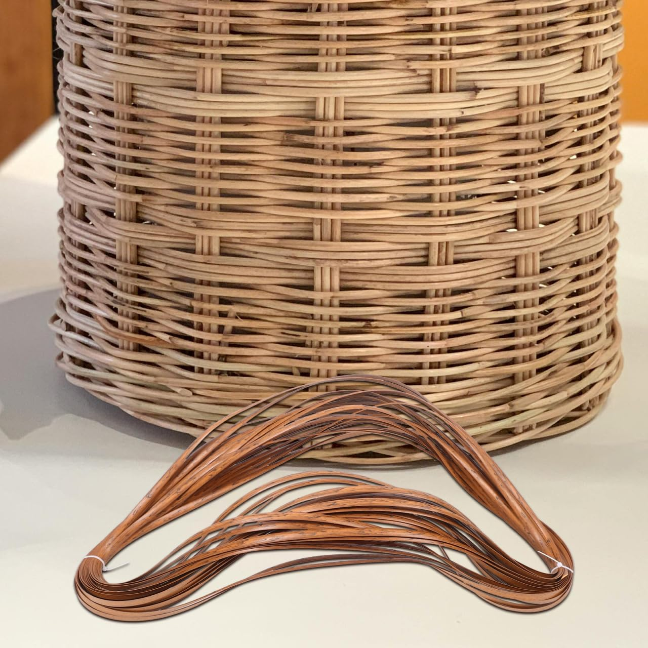 Luxshiny Wicker Repair Kit Coffee Woven Rattan Plastic Weaving Material Rattan Furnitures Fix Kit for Chair Repair Table Knit Storage Basket Patio Chair - Light Brown image number 2