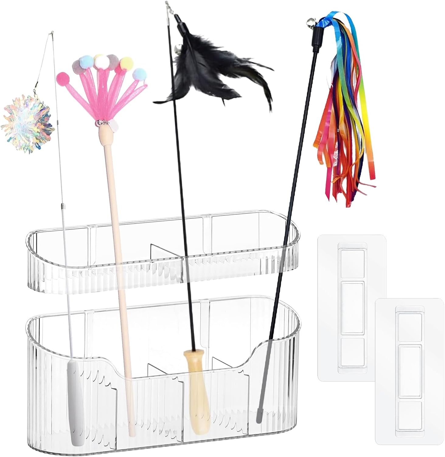 OGA Cat Wand Toy Storage Hanging Holder Cat Wand Toy Basket Cat Wand Storage Rack for Organizing Feather for Cat, Cat Accessories for Indoor Cats, Kitten Accessories, Cat Storage Basket, Clear image number 2