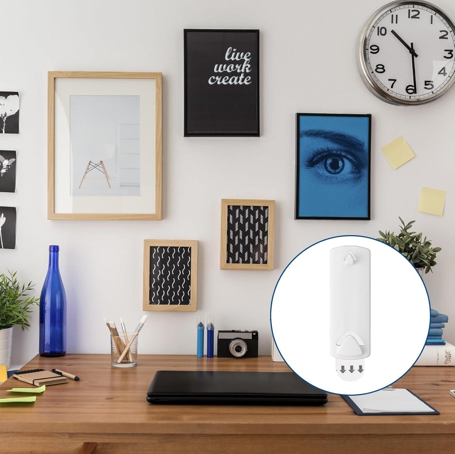 32 Pcs Picture Hangers for Sawtooth and Wire Frame, 8 Picture Hangers & 16 Large Removable Adhesive Strips, Strong Self-Adhesive Picture Hooks No Nails Kits for Large Frame Walls Doors Closets image number 4