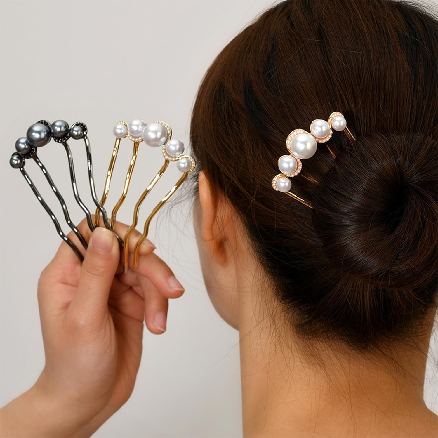 2 Pearl Hair Combs, 4 Pearl Word Clips, Elee Princess Hair Pins, U-Shaped Fixed Hairpins, Sideburns to Organise Hair, Hair Accessories for Girls image number 4