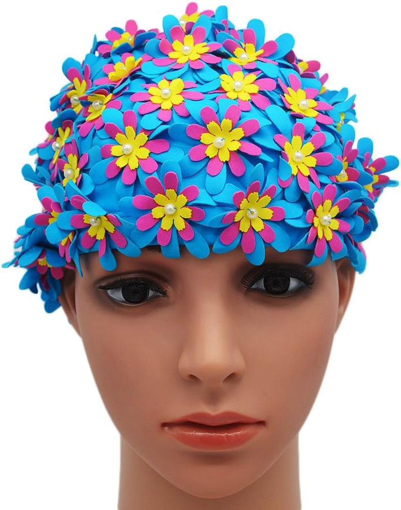 Medifier Swim Cap Floral Petal Retro Style Bathing Caps for Women - Purple image number 5