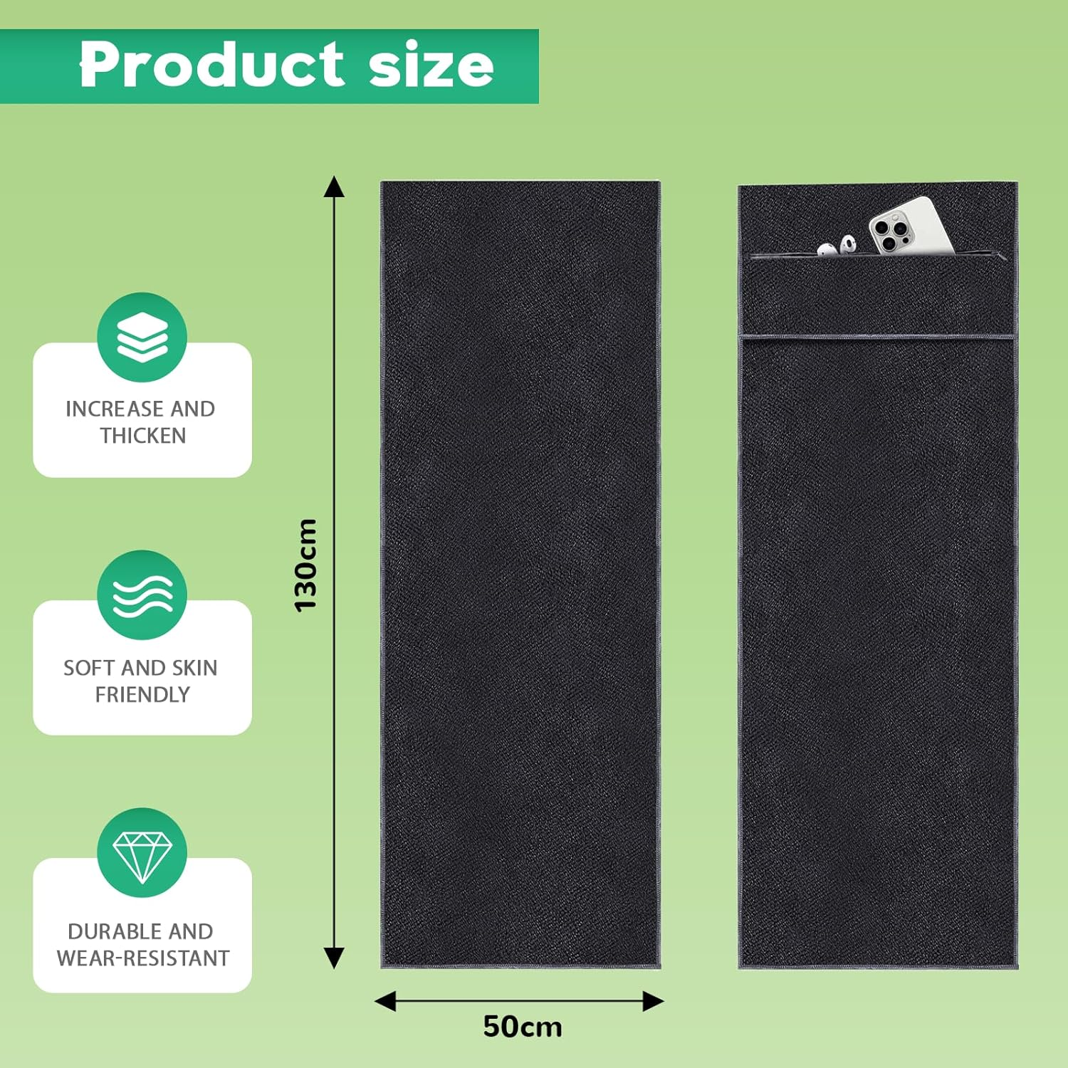 Premium Fitness Towel 50X130Cm Large Microfiber Gym Towel with Hidden Pocket Ultra Absorbent,Quick Dry Workout Towel for Yoga,Running Training Black Sports Towe image number 3