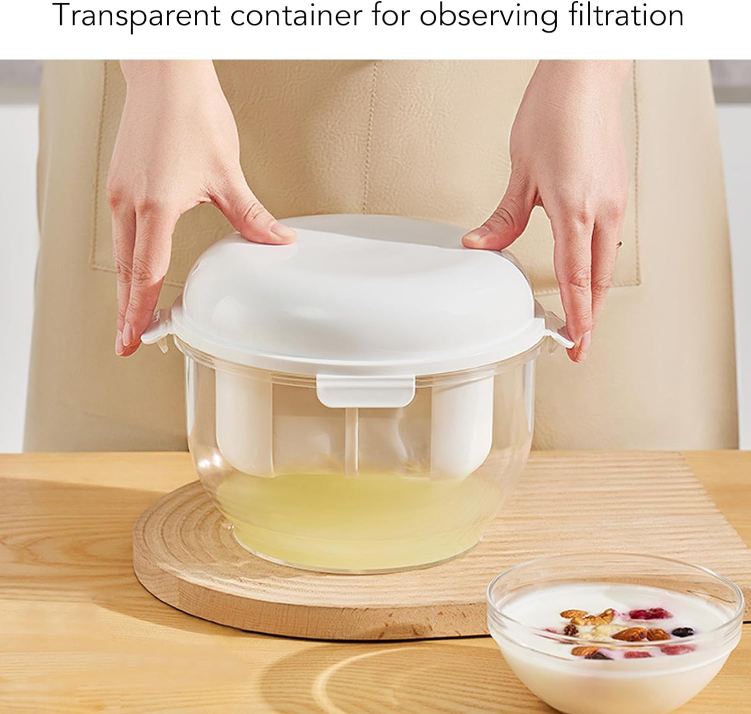 Greek Yogurt Strainer, round Yogurt Whey Separator with Fine Mesh, Cheese Maker Filter for Home Kitchen image number 2