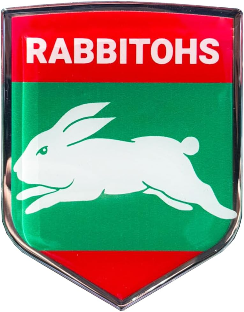 Fan Emblems Rabbitohs Car Decal &bull; South Sydney Rabbitohs Clear Resin Coated Chrome Auto Sticker - Size: 97 X 76 X 2Mm &bull; Officially Licensed NRL Car Accessories