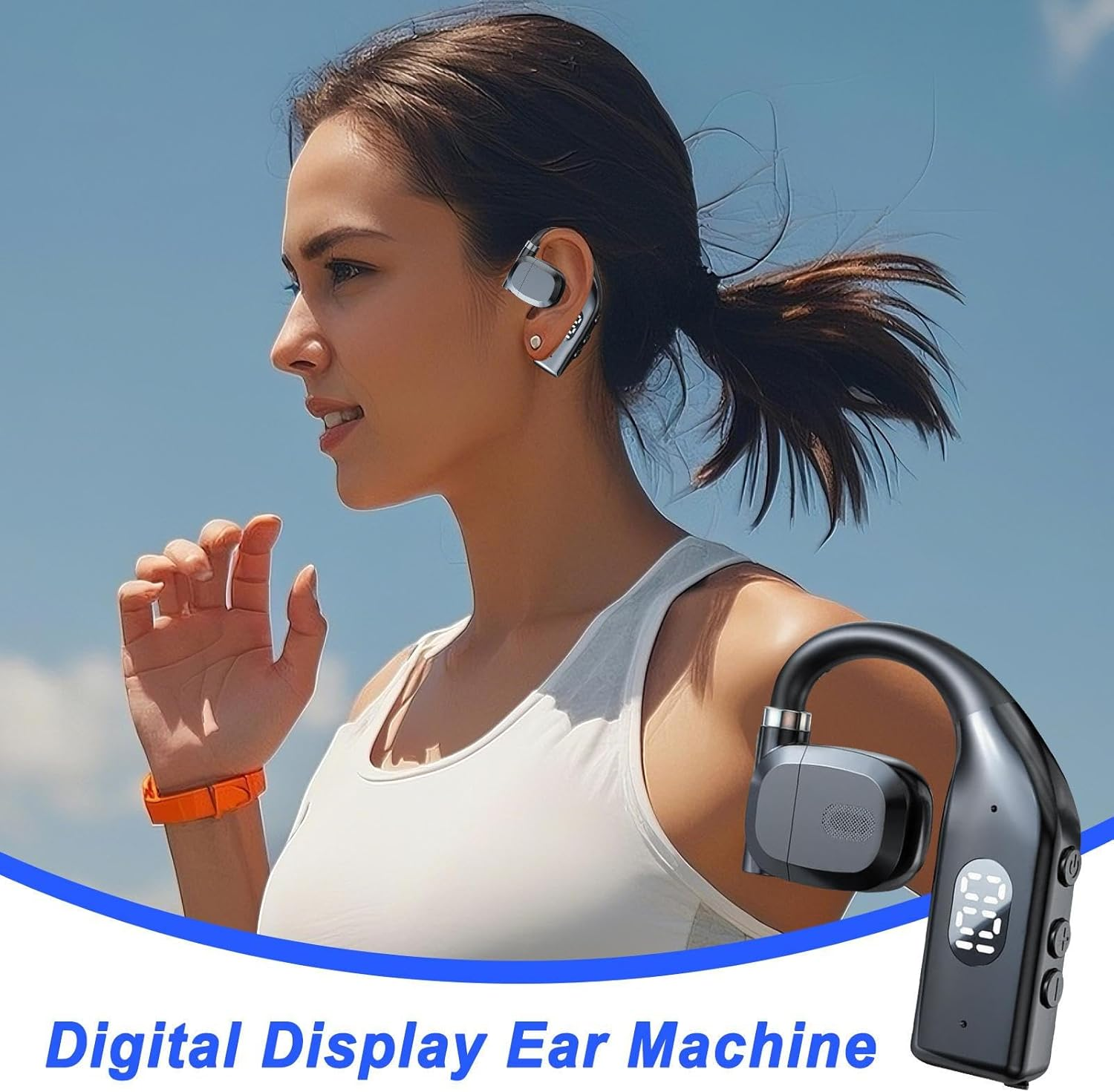Wireless Earbuds with Earhooks - over the Ear Wireless Earbuds - Battery Display 5.3 Headphone Sweatproof Waterproof Earpiece for Workout Swimming Motorcycle Fitness Running Working Women