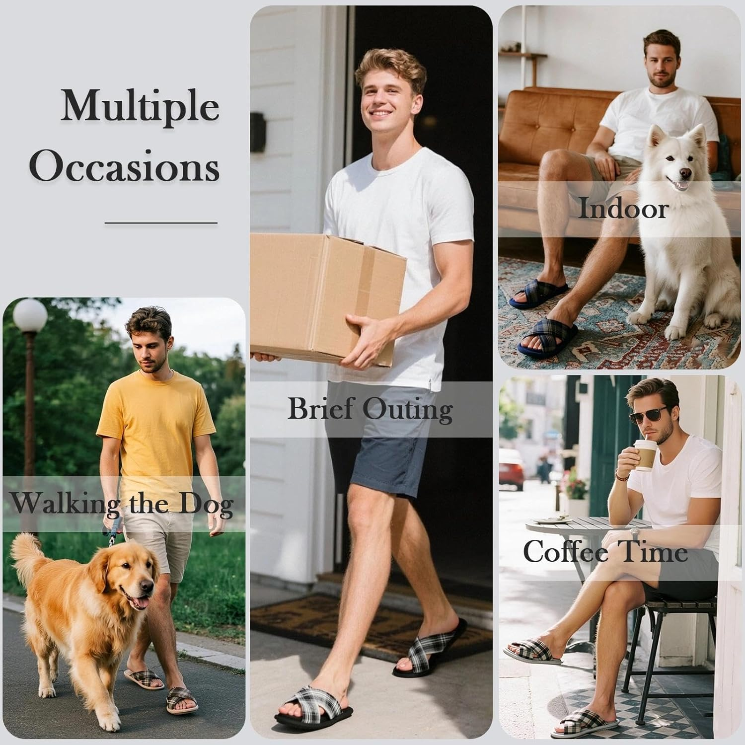 Mens Cozy Slippers Cross Band House Slippers with Memory Foam Soft Non-Slip Indoor House Shoes Summer Breathable Slipper image number 1