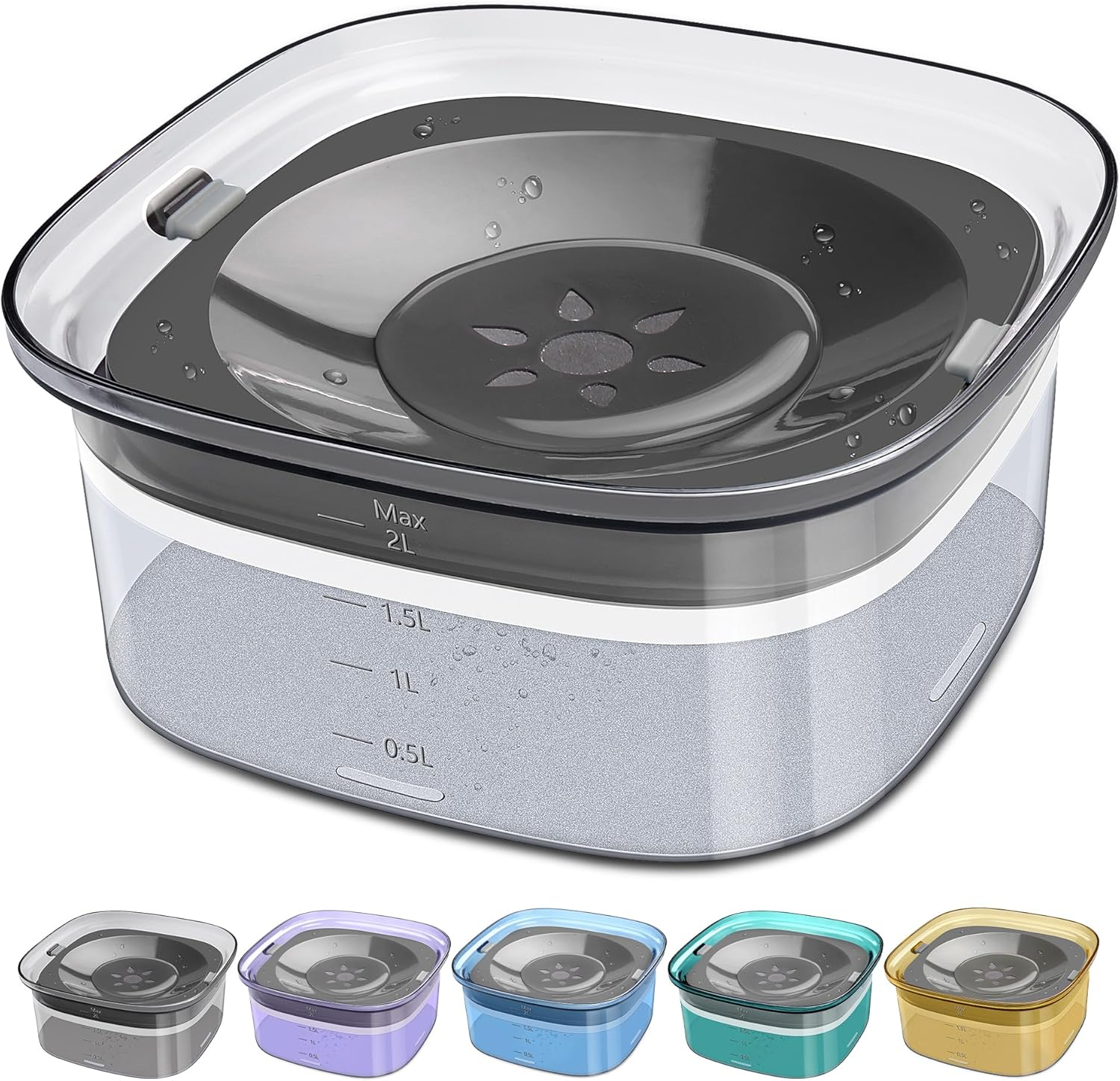 UPSKY Dog Water Bowl Slow Water Feeder 70Oz Clear Dog Bowl No Spill Pet Water Dispenser 2L Visible Water Level Slow Drinking Bowl for Dogs and Cats