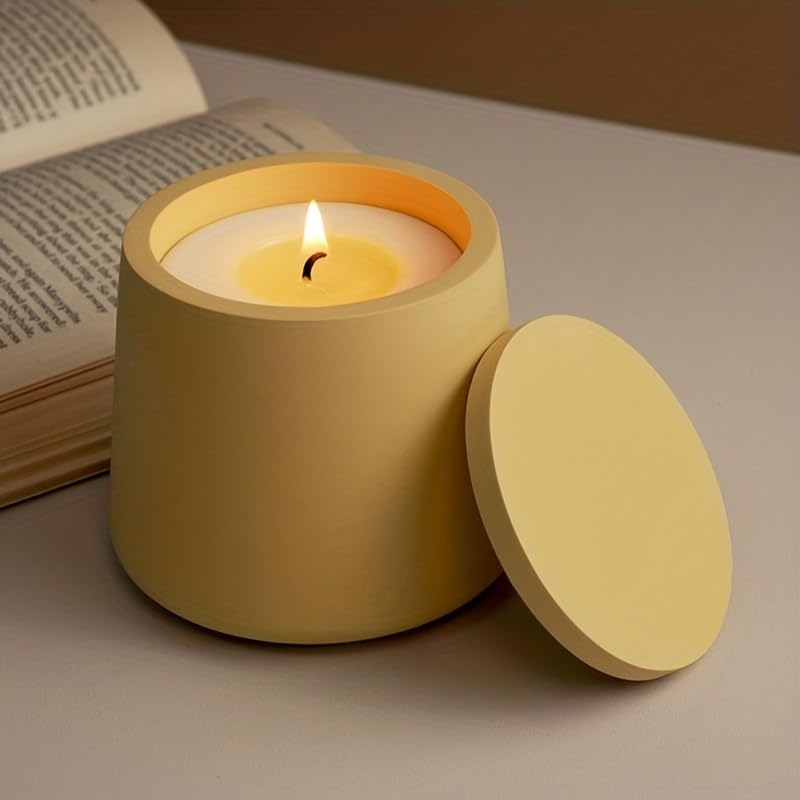 1 PC Candle Jar Molds, Silicone Concrete for Candle Holder with Lids, Candles Resin Epoxy Resin Casting DIY for Candle Making Supplies Scented Candles Soaps Making