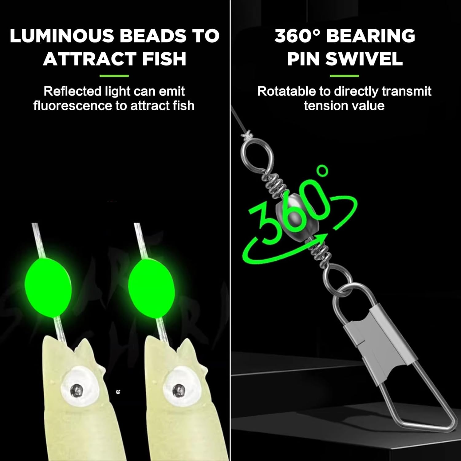 EWEIS 5 Pcs Pre Tied String Fishing Hook with Bionics Lures Bait Rigs,Carbon Steel Barbed 5 Hooks Set with Quick Swivels Snaps and Glow Rigs Beads,Sabiki Flasher Fish Bites Bait for Saltwater image number 2