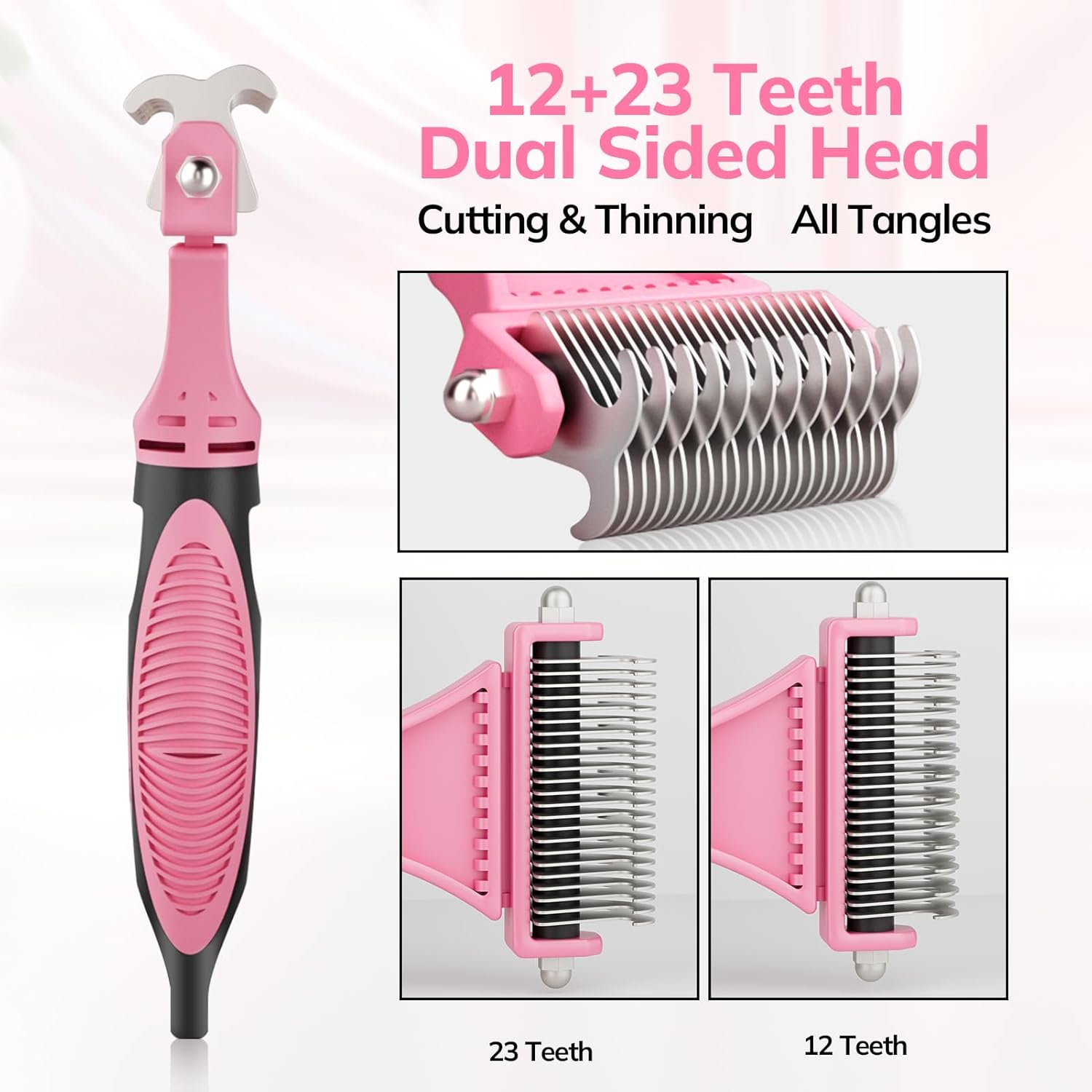 Morpilot Dog Brush Cat Brush Grooming Comb, 23+12 Double Sided Undercoat Rake Dematting Deshedding Tool for Long Hair Pets Cat Dog Slicker Shedding Brushes Efficiently Reduces Hair Loss by up to 90% image number 5