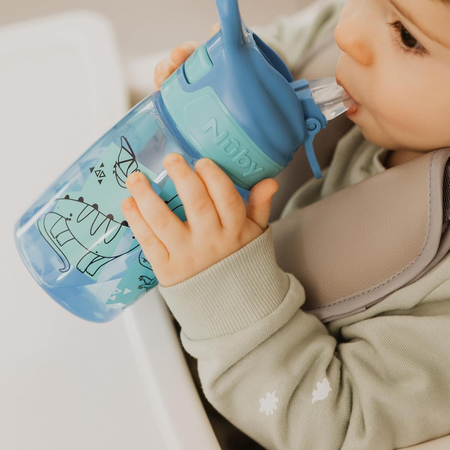 Nuby Incredible Gulp Water Bottle - No Spill Active Toddler Sippy Cup | 360Ml / 12Oz |Carry Handle | Dishwasher and Microwave Safe | Suitable Beaker for 18 Months plus (Dinosaurs, Pack of 2) image number 3