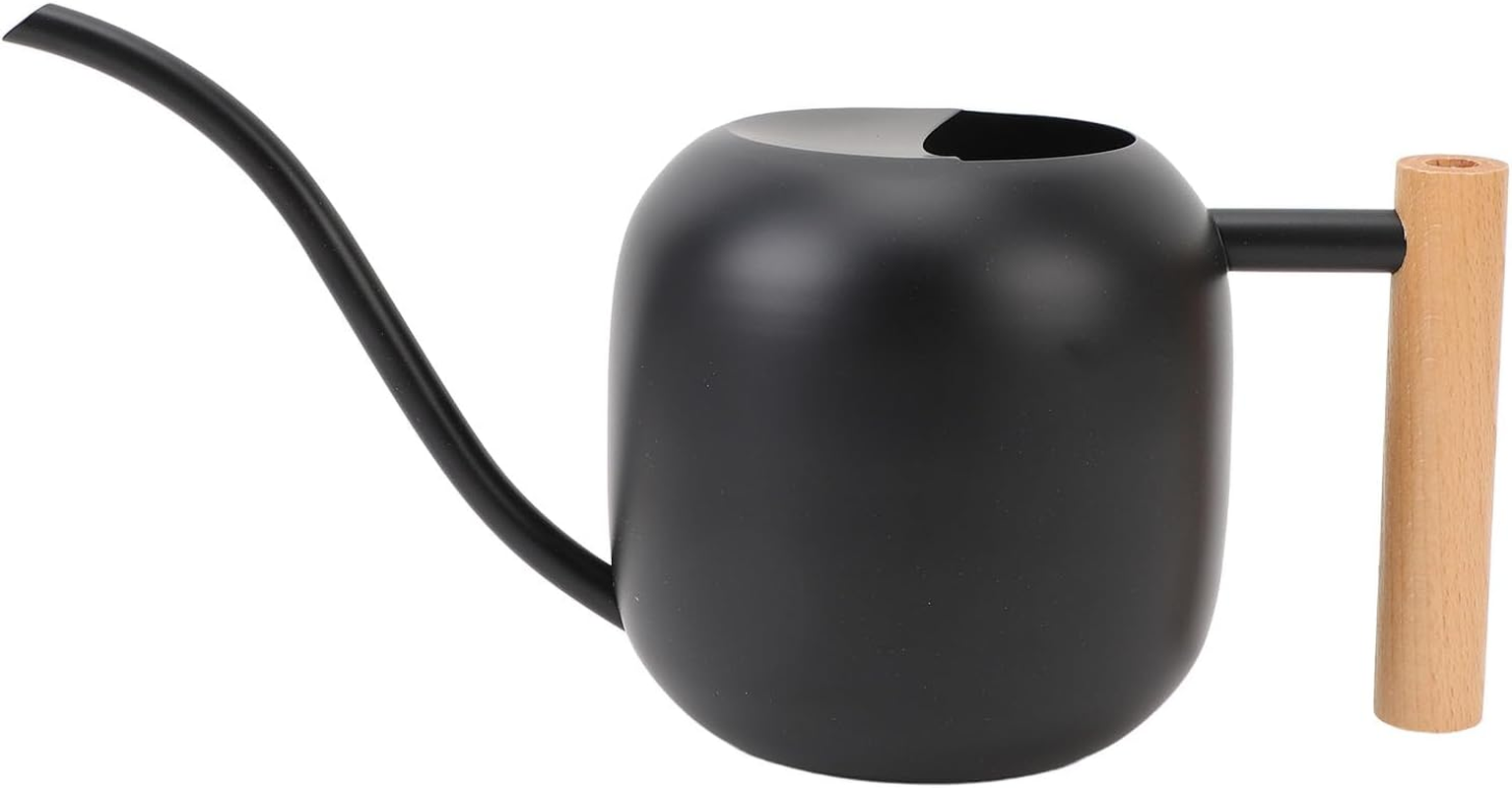 ​Watering Can for Indoor Plants, 1.2L Small Metal Stainless Steel Watering Can with Long Spout and Wooden Handle Modern Semi Open Top Watering Pot for Indoor Bonsai Plants Garden