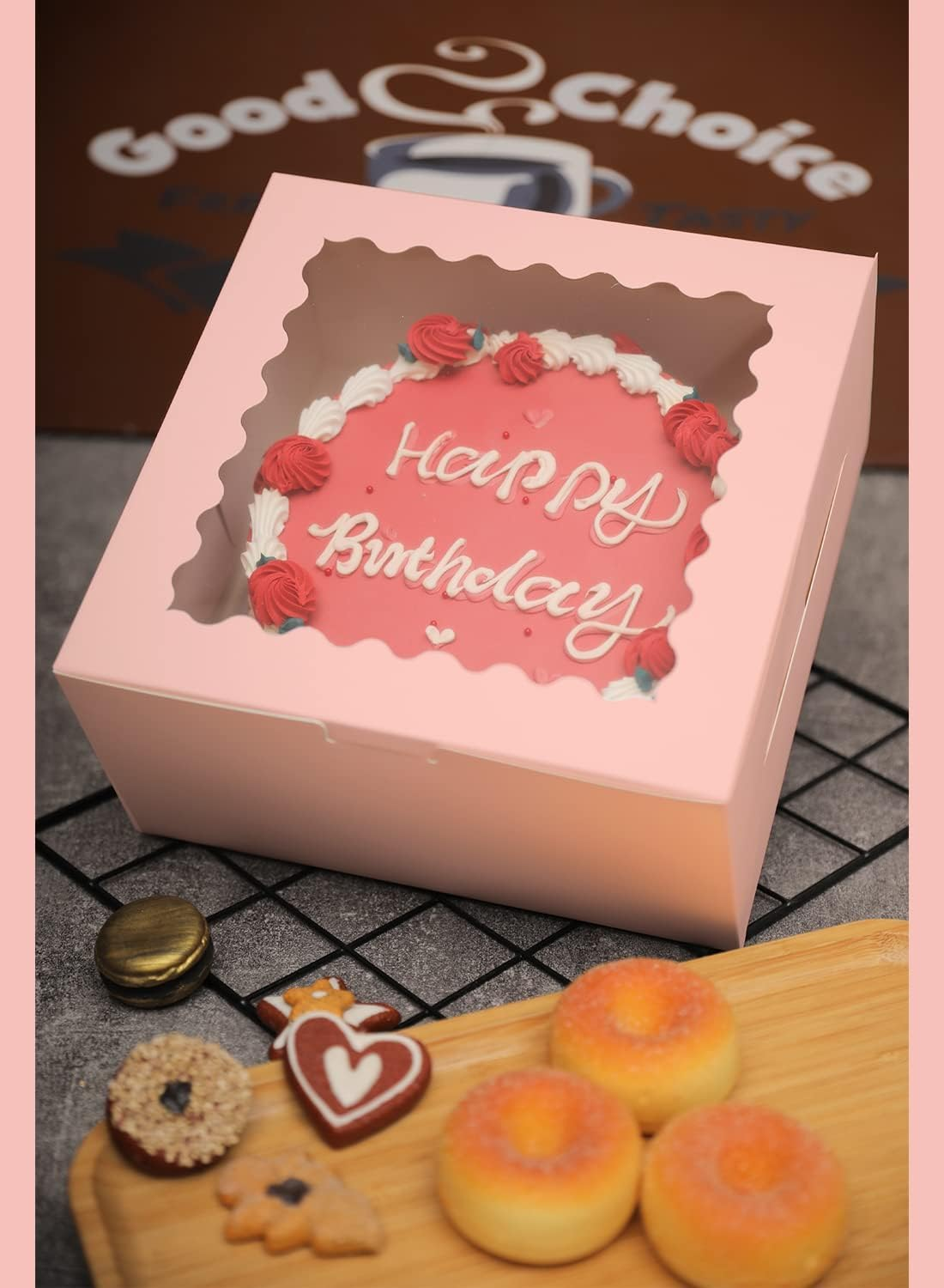 25.4X25.4X12.7 Cake Box, Pink and White Cake Box with Window Cake Containers (10 * 10 * 5 Inch) 8Pcs image number 3