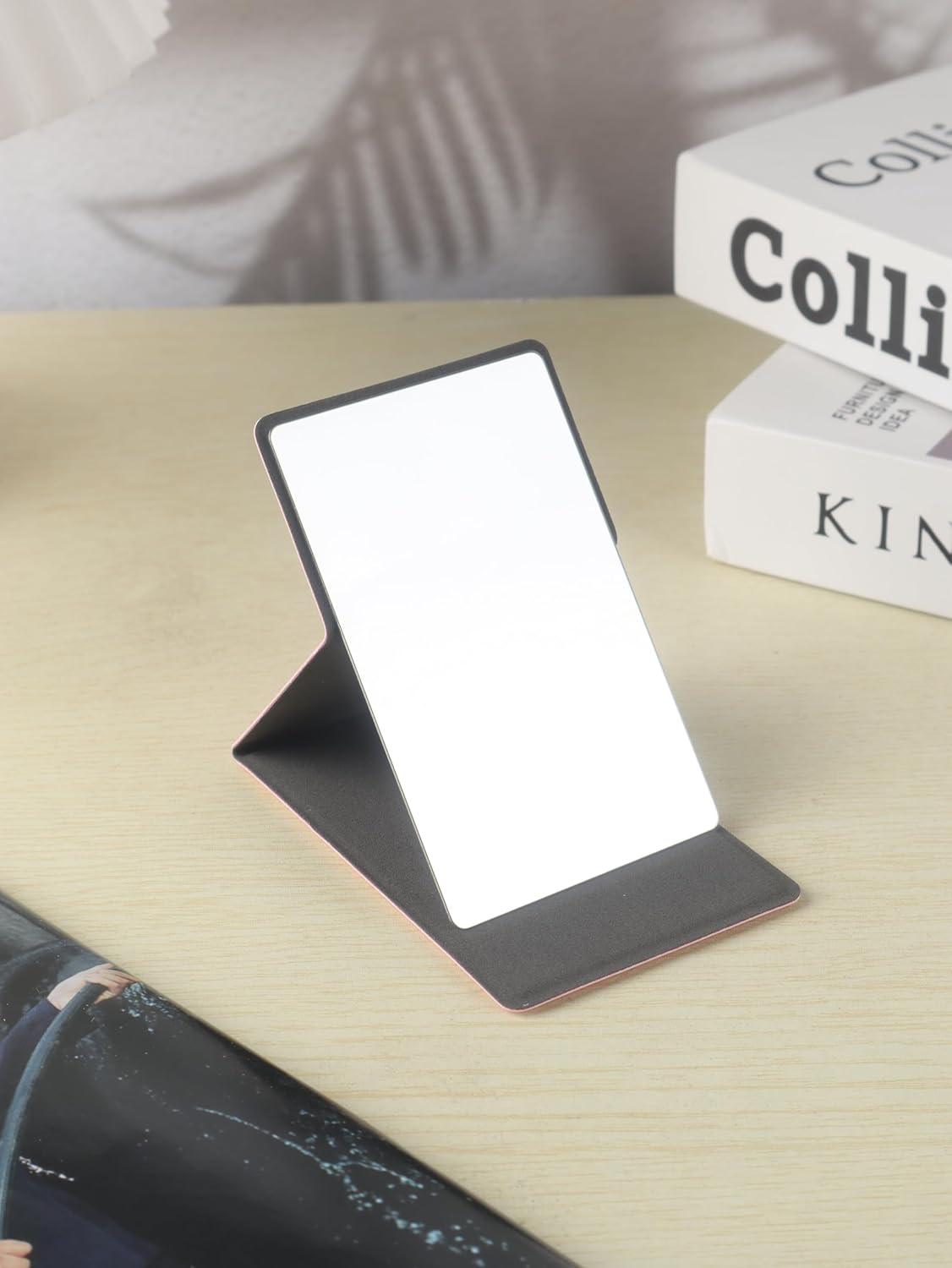 Stainless Steel Compact Mirror with Luxurious PU Leather Case Cover, Unbreakable Travel Makeup Mirror, Folding Pocket Mirror, Portable Purse Mirror, Mini Mirror (Pink) image number 6