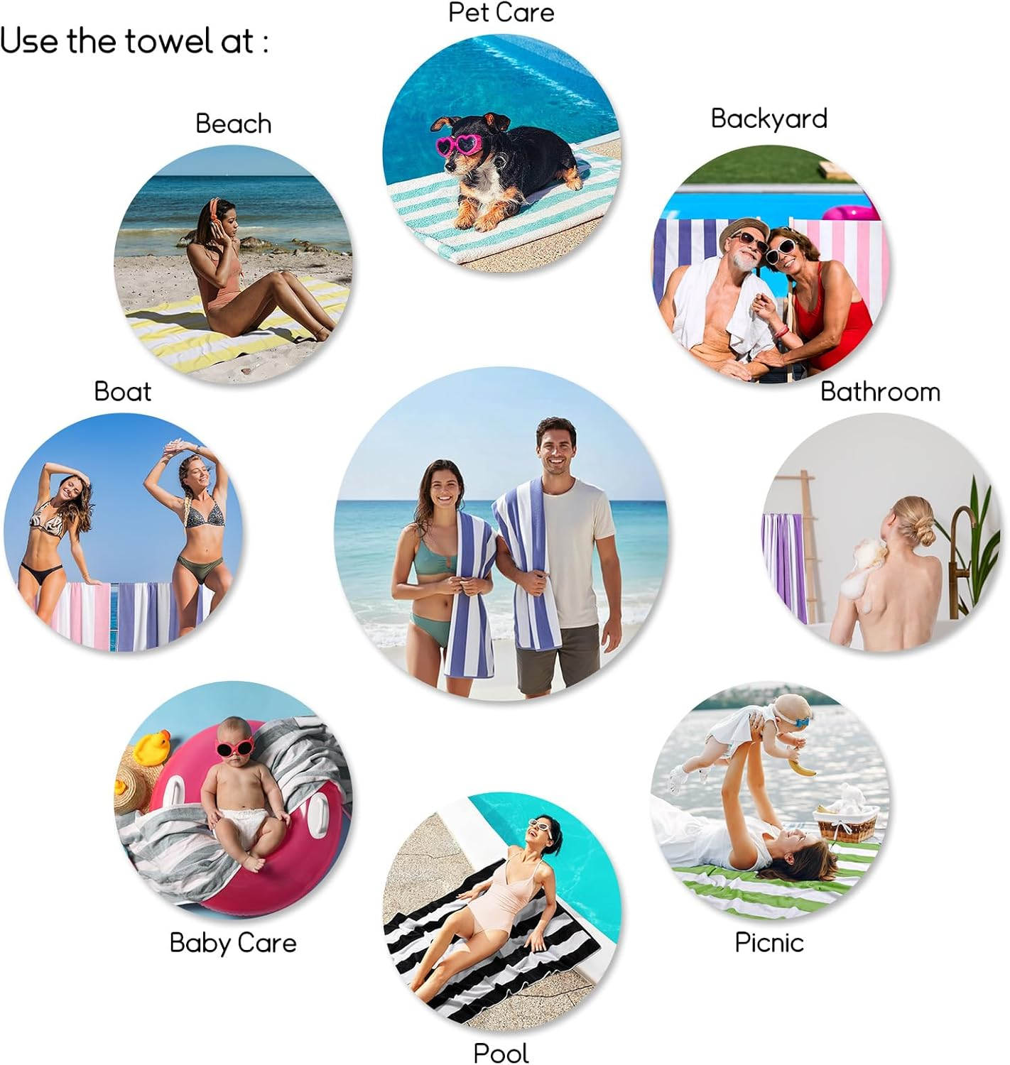 Ouxiaobai Cotton Oversized Beach Towel - Extra Large 180 X 100 CM Soft Absorbent Pool Towel for Adults, Striped Cabana Swim Towel (Grey) image number 3