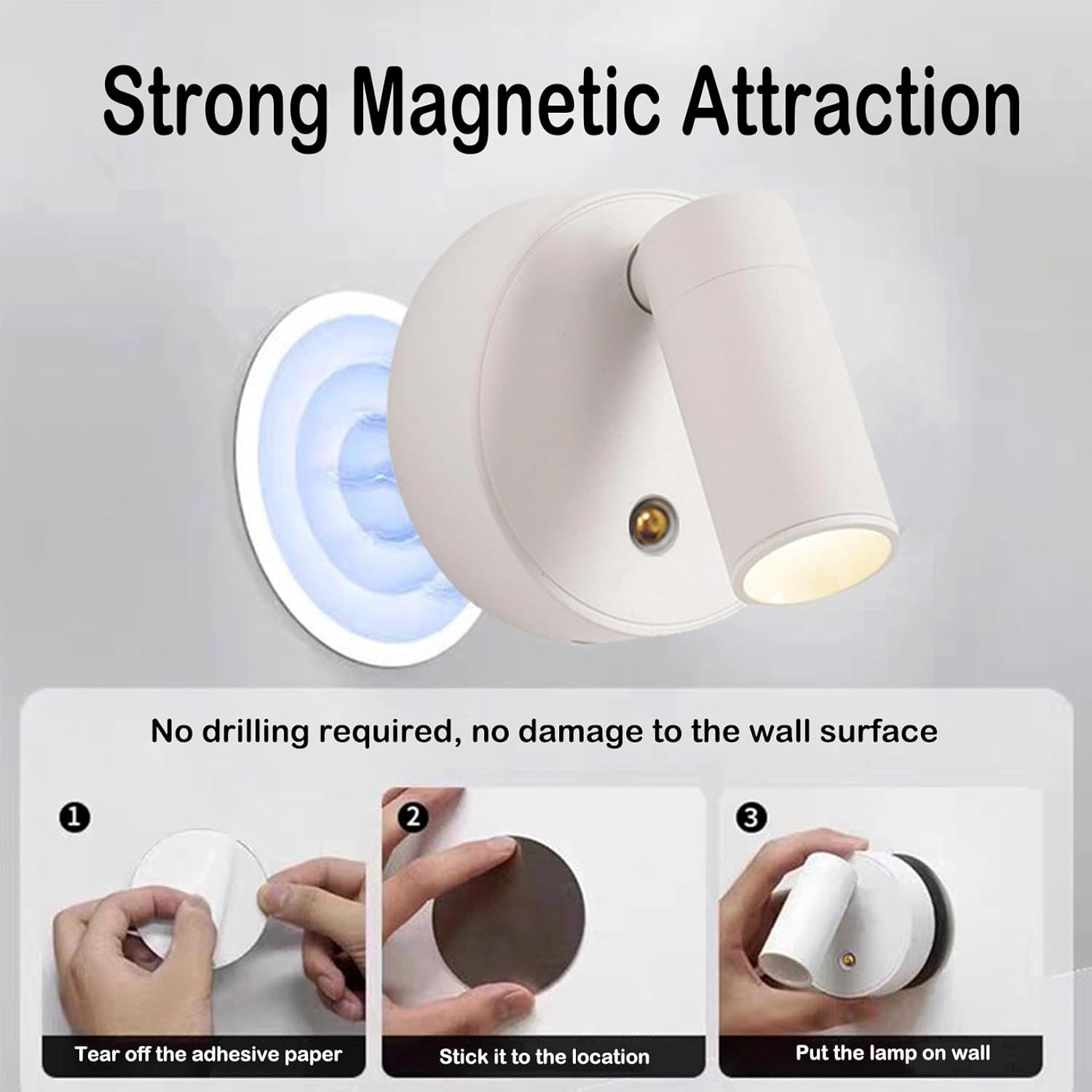 Spot Lights Indoor, Rechargeable Plant Spotlight Indoor, 350&deg; Rotate Wireless LED Uplighting, Battery Powered Ceiling Spotlight for Artwork Painting Tree Plant Picture Lights Wall Light (Black) - Black image number 2