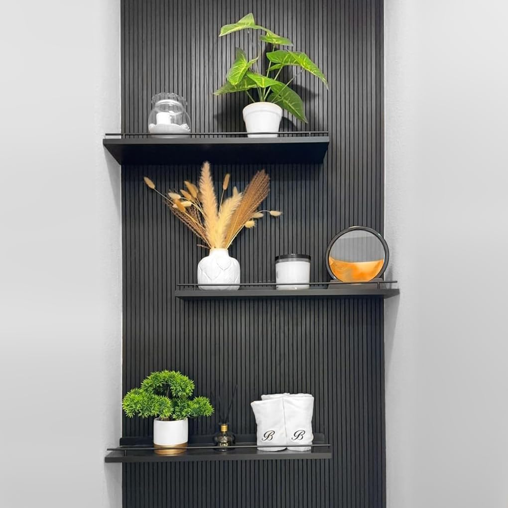 Delsol Floating Shelves with Metal Guardrail Set of 3, Wall Mounted Shelves for Wall Decor, Shelf for Bedroom, Bathroom, Kitchen, Living Room, Plants, Picture Frames, Art (White) image number 6