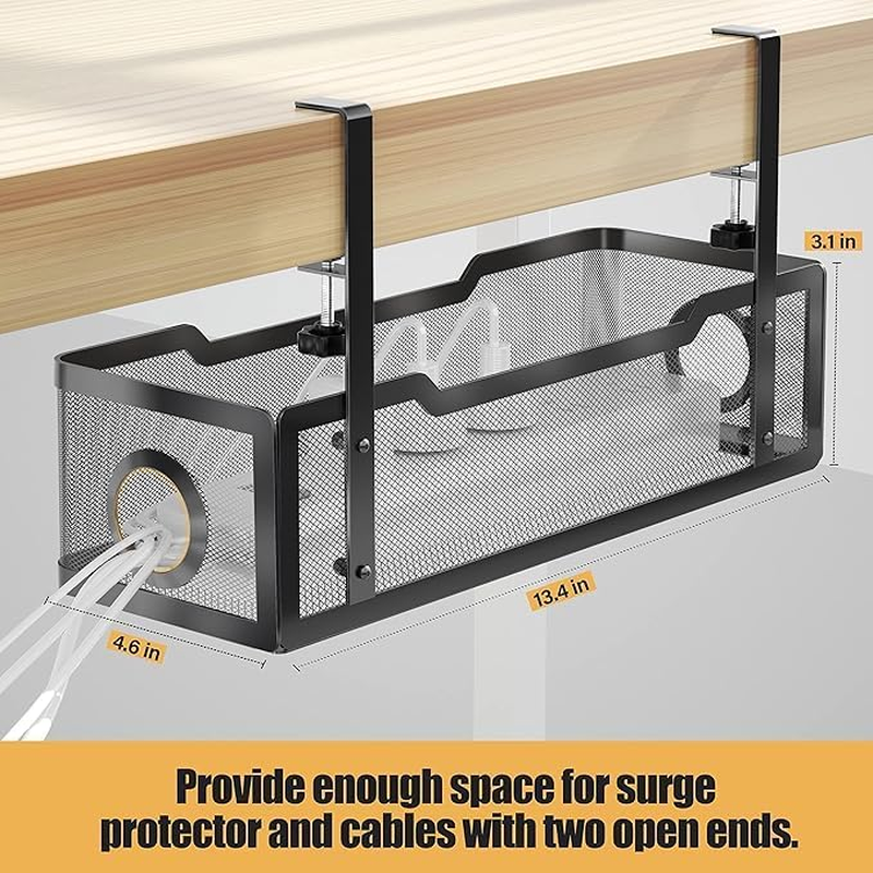 Under Desk Cable Management Tray,Wire Management Rack,Metal Mesh Cable Tray for Desk Wire Management, Desktop Cable Organizer, Desk Cable Management Box and Cord Organizer for Office