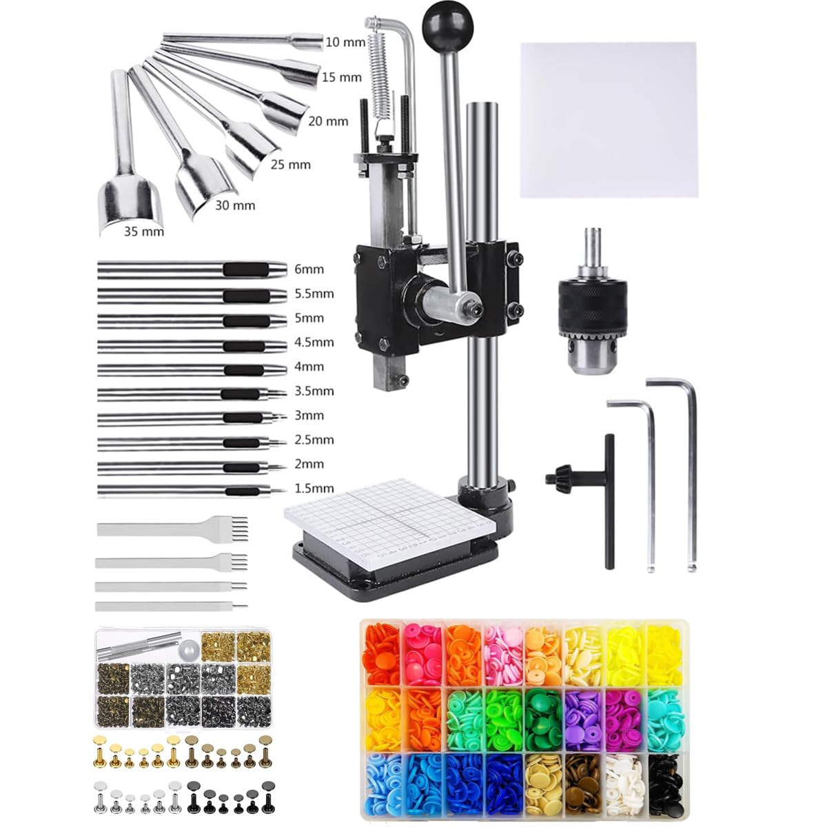 AOOK 866PCS Leather Hole Puncher Hand Punching Manual Punch Arbor Press.Round Solid Post & Ductile Iron Base for DIY Parts Punching,Forming Pressing (Square Head Press with All Accessories) image number 1