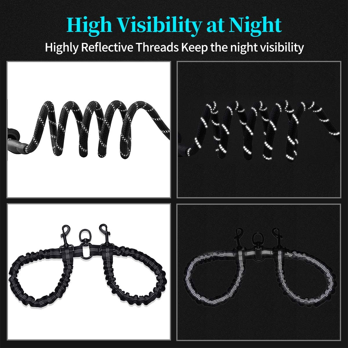 U-Pick Dual Dog Leash, Double Dog Leash, 360 Swivel No Tangle Double Dog Walking Training Leash, Comfortable Shock Absorbing Reflective Bungee for Two Dogs, Black, Medium Large image number 1