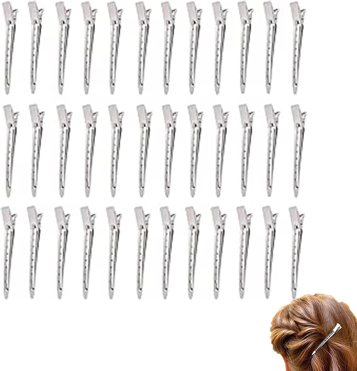 Roczential 36 Pieces of Metal Duckbill Hairpin, Stainless Steel Alligator Hair Clips, Makeup and Styling without Marks Hair Pins, Silver for Curly and Long Hair Styling Segments (Silvery)