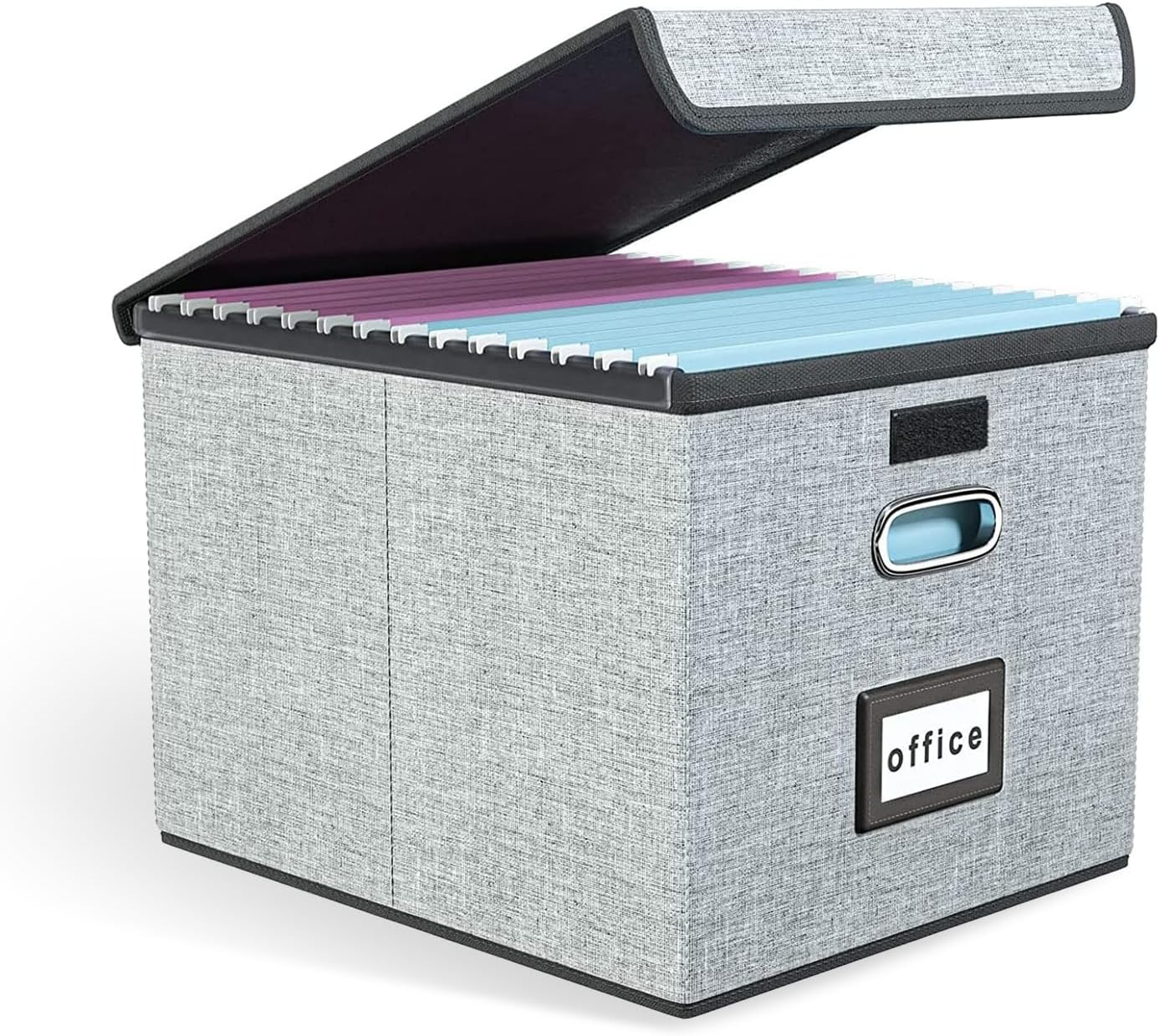 Upgrade Portable Document Organizer Box, Large Linen Hanging Office Document Storage Box with Lid-Grey, Office/Decorative/Home Foldable Document & Box 14.9 X 12.7 10.8 Inches image number 5