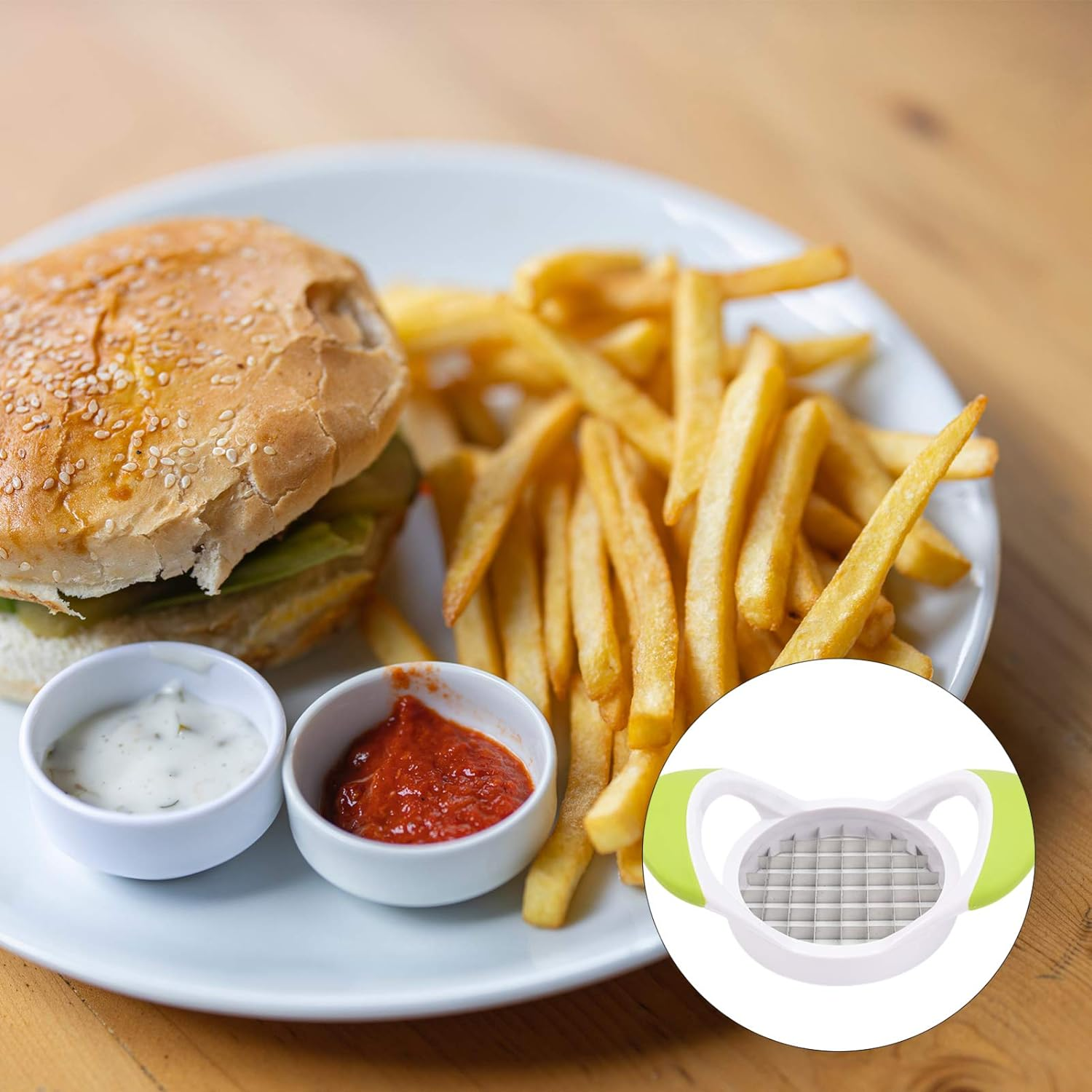 Operitacx Potato Slicer Kitchen Tool 7X4.16In Manual Potato Cutter for Fries and Vegetables Double-Sided Cutting Device Home Use image number 3