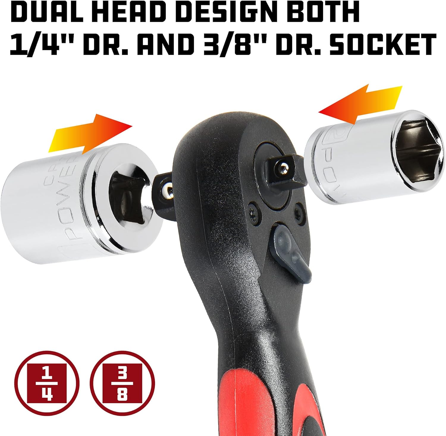 Powerbuilt Stubby Ratchet 3/8 Inch and 1/2 Inch Drive, Reversible Socket Wrench, 72 Tooth, Offset Comfort Handle - 940481 image number 5