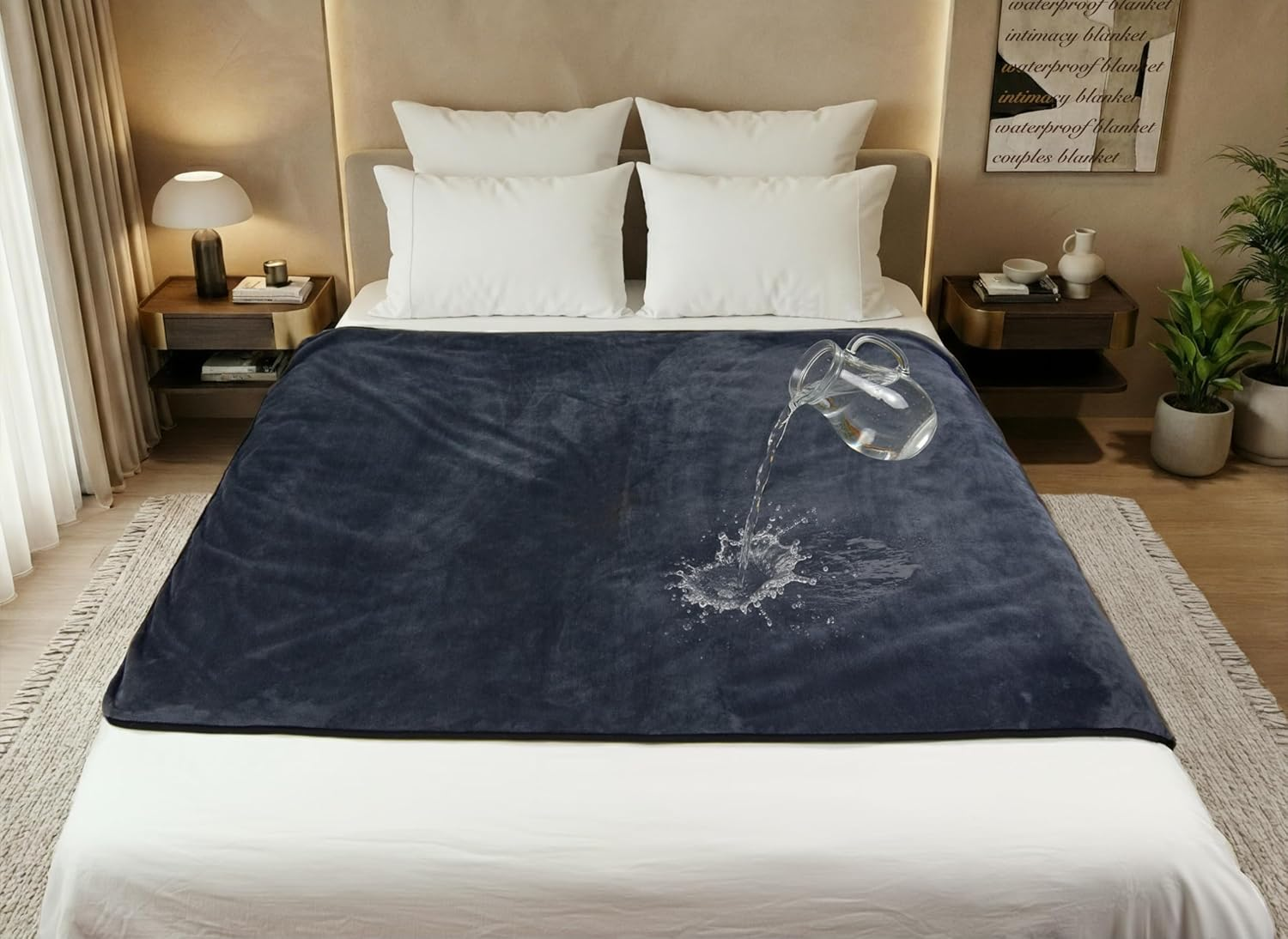 Velvety Waterproof Blanket, Black Large 140 X 100 Cm, Soft Waterproof Mattress Protector, Period Stain Proof Throw for Adults, Couples, Children & Dogs image number 3