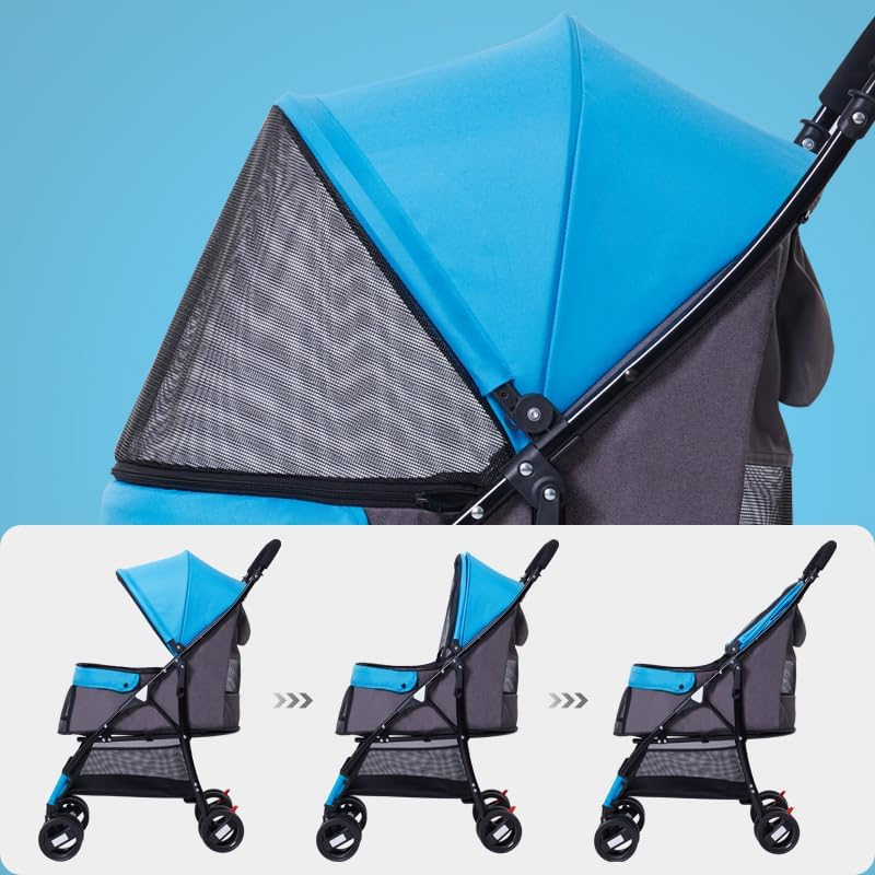 Sunny Sonny Foldable Jogger Pet Stroller with Weather Cover Storage Basket Pet Travel Carrier for S/M Dogs Cats up to 15Kg (Black) - Blue image number 5