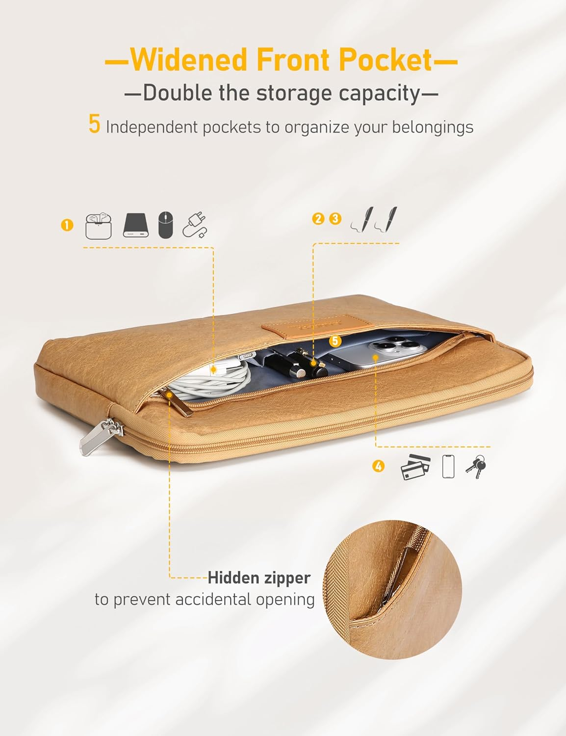 GAOCHY 13.3-14 Inch Tyvek Shockproof Laptop Sleeve, Compatible with 14.2 Inch Macbook Pro 14 M4/M3/M2/M1 Pro/Max 2024-2021, 13.6 Inch Macbook Air 13 M4 2025, Dell XPS 14, 14 Inch HP Laptop, Autumn Oak