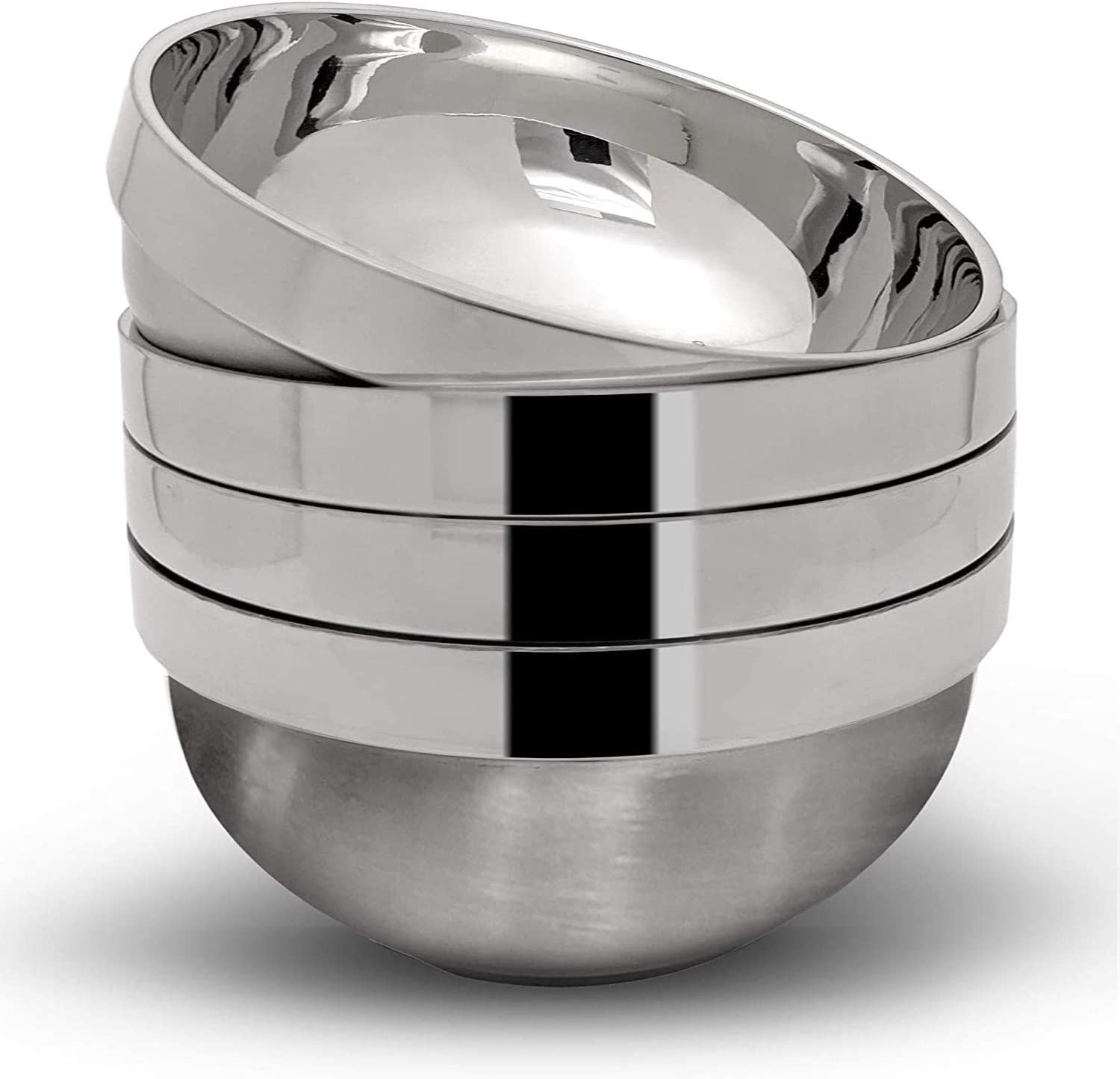 Qcfang Stainless Steel Mixing Bowls 4 Pack Heat Insulated Metal Bowls Set for Kids and Adults Double Walled Multipurpose Bowls for Cereal, Soup, Ice Cream, Rice, Noodles, Salad, Snacks (Round) image number 5