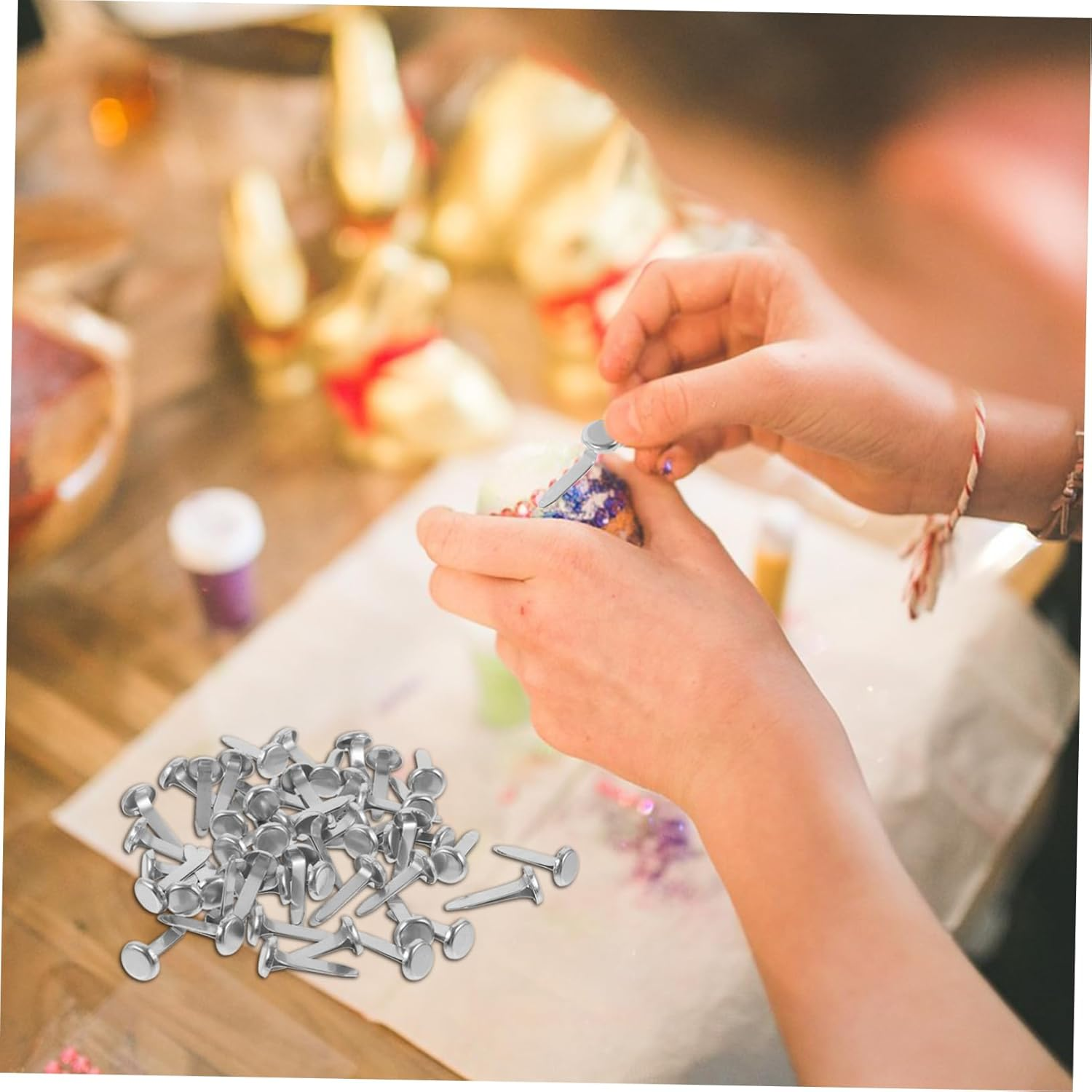 LALAFINA 50Pcs Double-Leg Brads Metal Fasteners for Crafts Scrapbooking and Handicrafts Easy to Use Decorative Nails for Boys and Girls and Adults image number 1