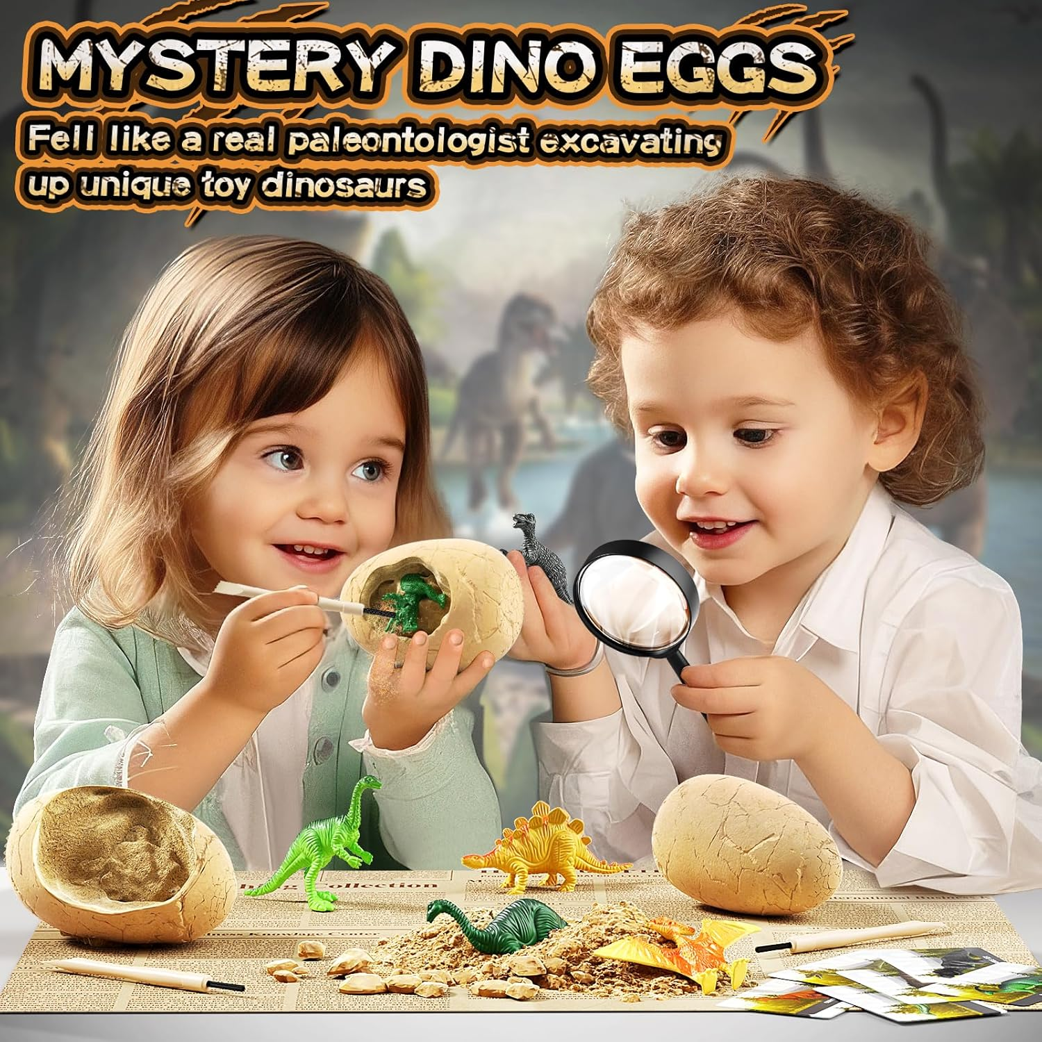 Dinosaur Eggs Dig Kit Toys for Kids, 24 Dino Fossil Eggs Excavation Kit with Magnifier & Newspaper, Science STEM Crafts Christmas Birthday Gifts for Boys Girls Age 3 4 5 6 7 8 9 10 + Years Old image number 3