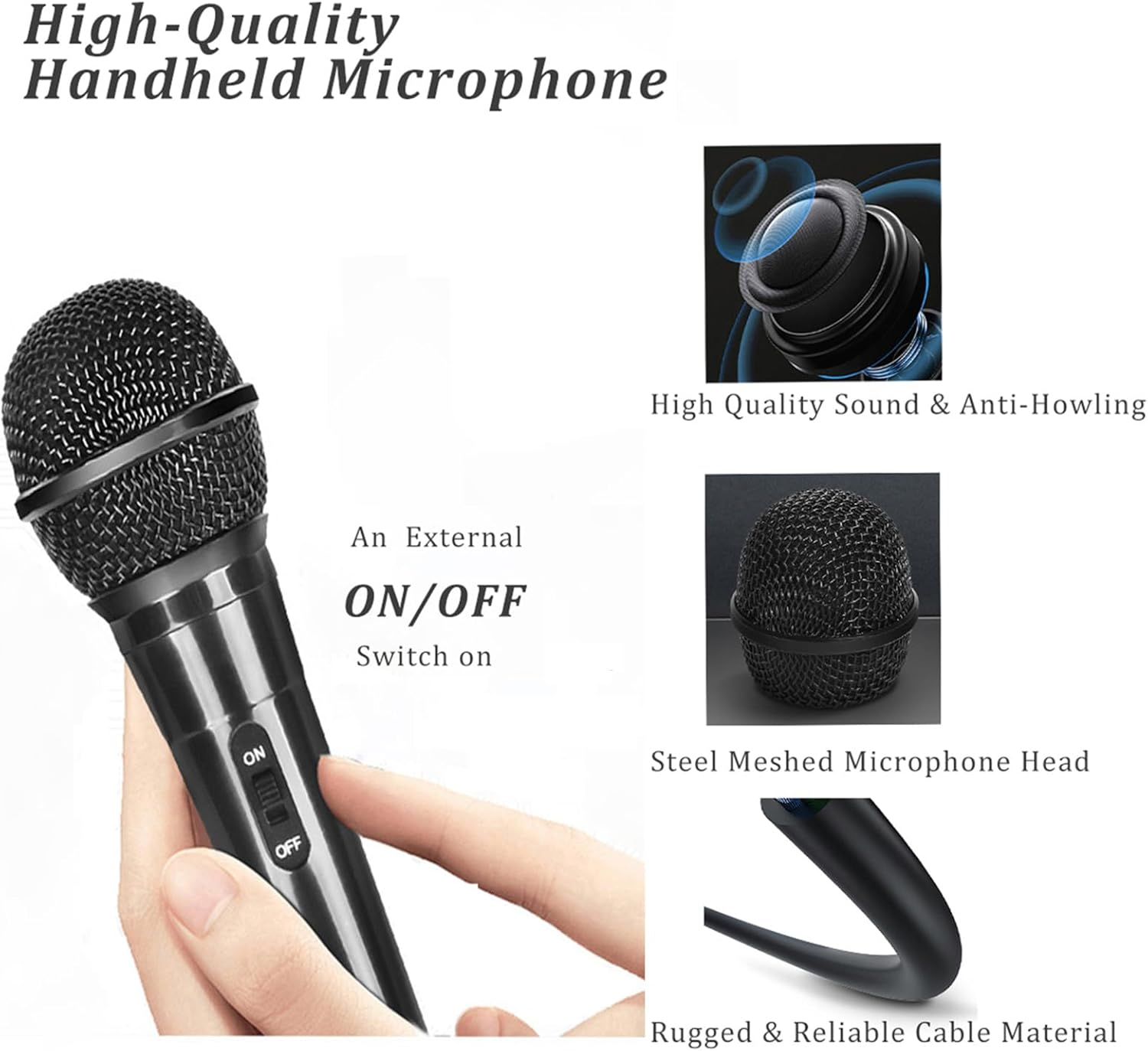 OBLEGY Wired Microphone for Karaoke,Professional Handheld Dynamic Mic with On/Off Switch and 2.5M Cable to 1/4'' Audio Connection, Plug-In Microphone for Amplifier, PA System, Party, Karaoke, Church image number 6